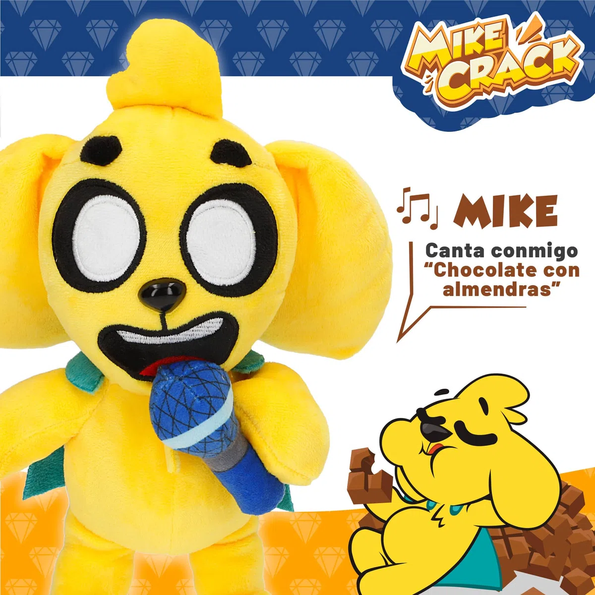 ColorBaby Mikecrack, peluche interattivo, cane Mike, con musica, registrazione e riproduzione vocale, giocattolo personaggio Youtube, 29 cm, canta cioccolato con mandorle, ripeti quello che dici