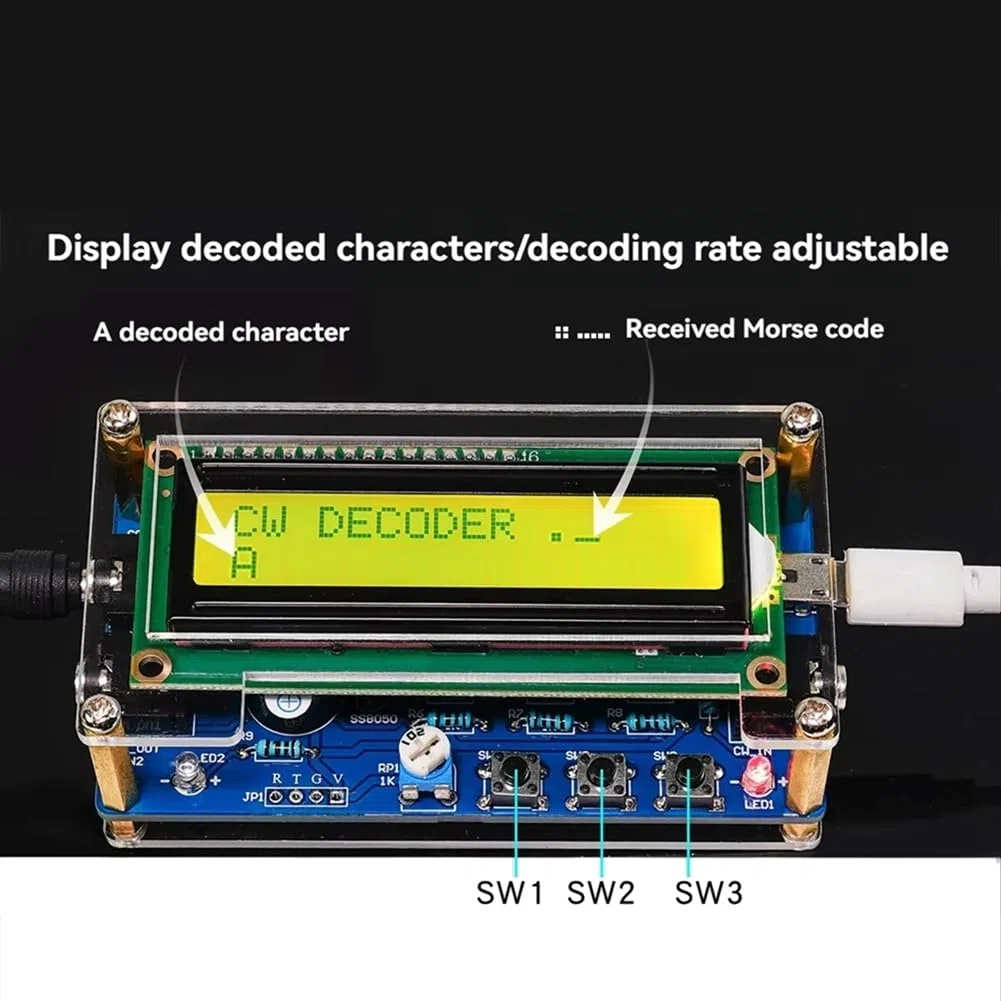 Decoder Morse Code CW Aggiornato Completato +Kit +Pulsante con Display Digitale LCD CW Trainer Morse Code Decoder Kit