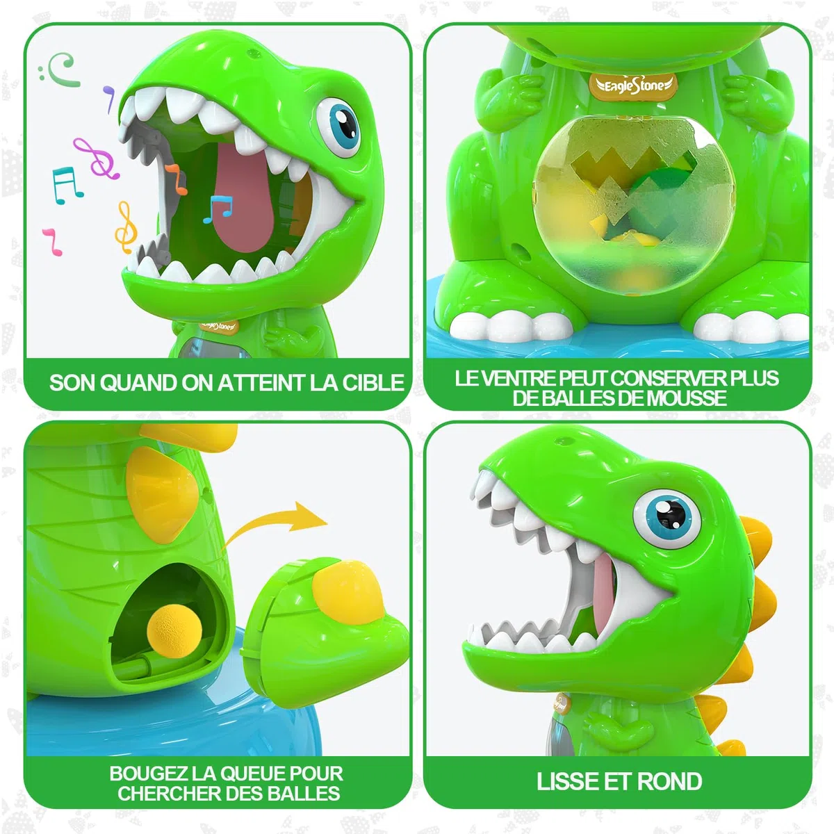 EagleStone Giocattoli da tiro a Forma di Dinosauro Mobile per Bambini con spruzzatura, Giocattolo da Gioco elettronico con 2 Pistole a Pompa, 48 Palline, Giocattoli Natalizi per Feste con Suono
