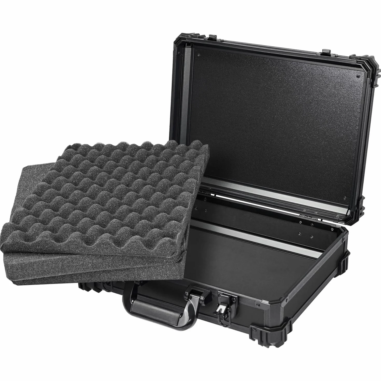 HMF 15502-02 Valigetta di trasporto con schiuma a griglia, valigetta universale, cassetta attrezzi | 39 x 29 x 12 cm | Nero