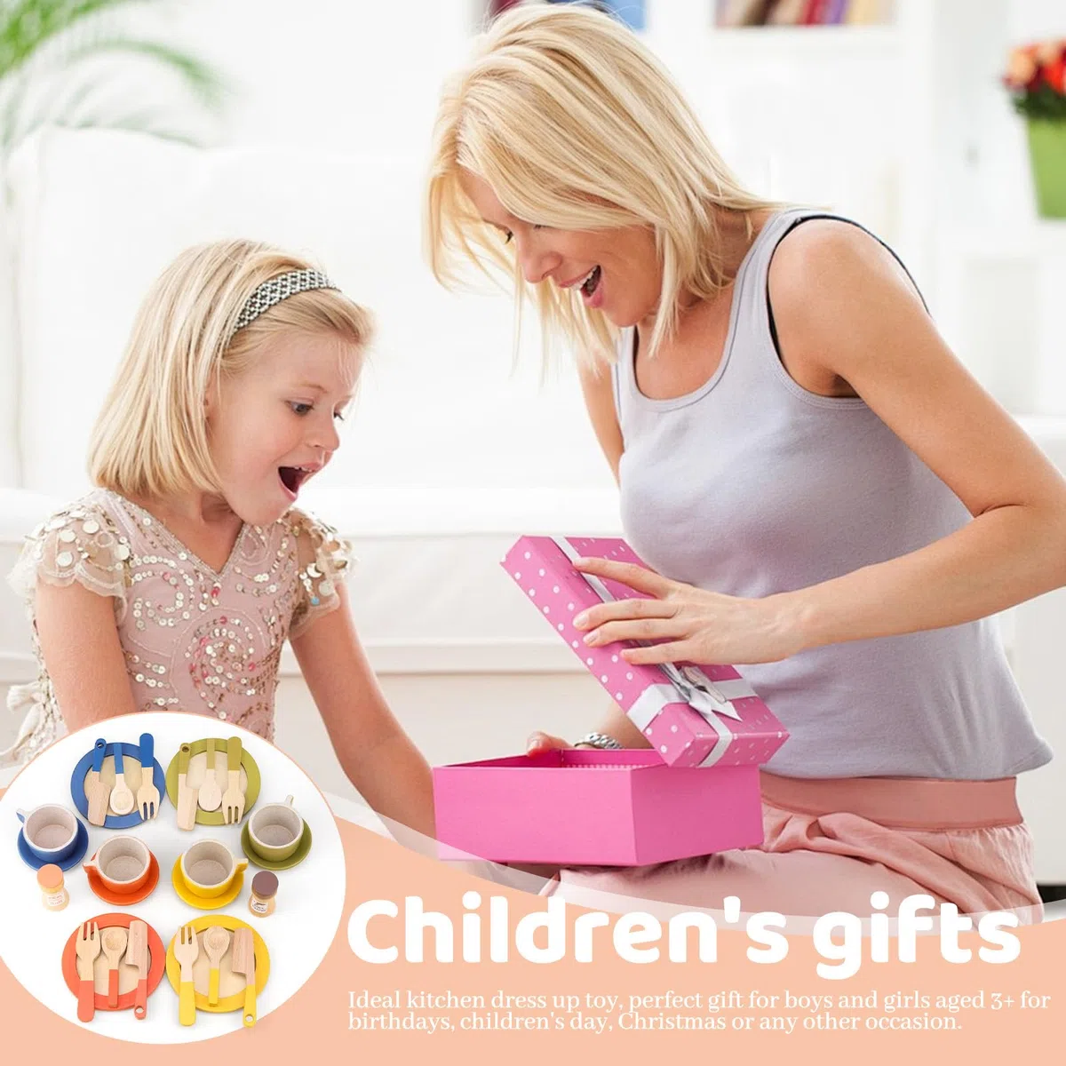 CHRI 26 pezzi accessori da cucina per bambini in legno, accessori per cucina giochi in legno