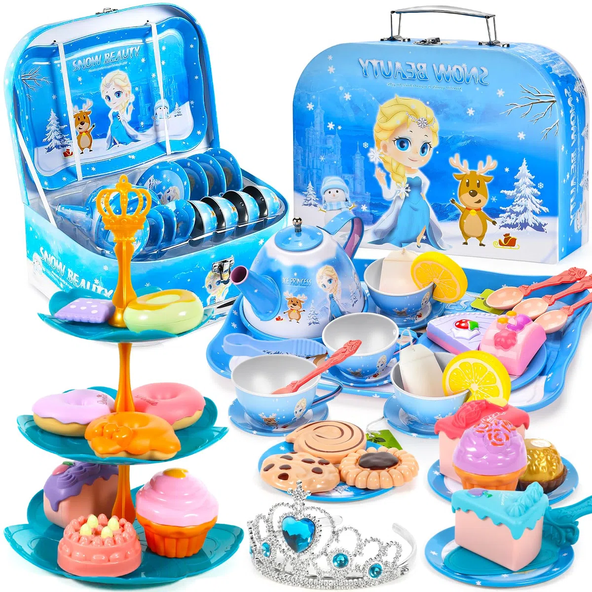 Set da Tè per Bambini, 50pcs Giocattoli da Accessori Cucina Bambini, set da tè Giocattolo con Valigia, Giocattoli da Accessori Cucina Bambini, Regalo Perfetto per Ragazze di 3 4 5 6 7 Anni