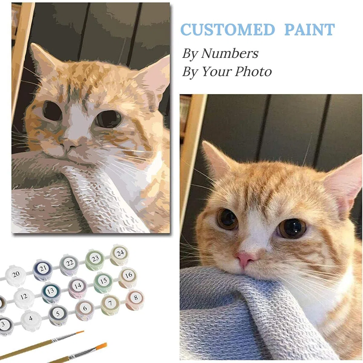 Lehaha Pittura Dipingi con i Numeri Foto Personalizzata per Adulti, Kit di Pittura per Animali Domestici e Ritratti,Realizza la Tua Foto con Disegno Pittura e Pennelli, 40x50cm(Senza Cornice)