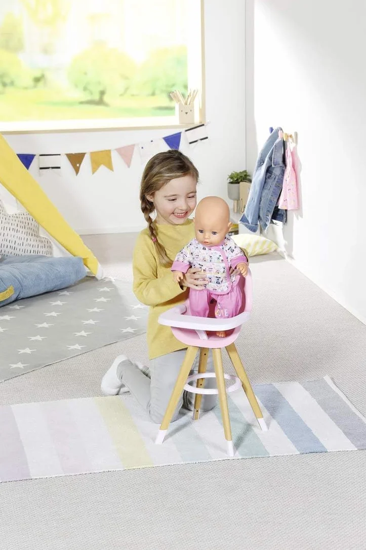 BABY born Seggiolone - Sedia per bambole in moderno look legno - Accessori di alta qualità per bambole - Adatto a bambini dai 3 anni in su