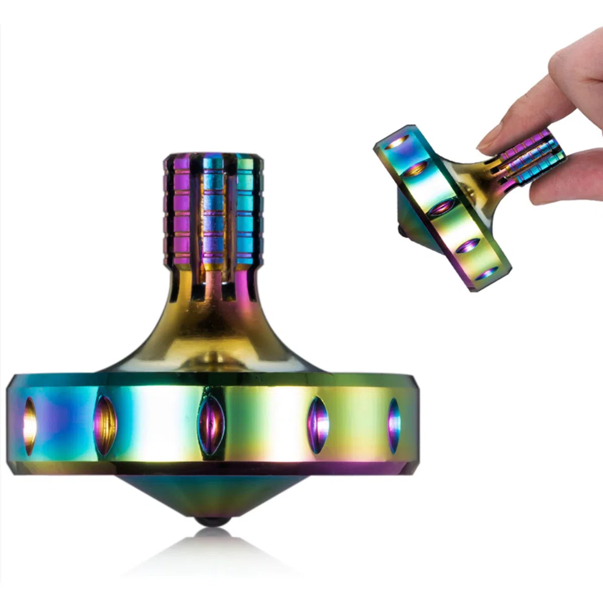 Trottola in Metallo di Precisione, Perfettamente Bilanciata, Rotazione Liscio, Tempo di Rotazione Lungo, Facilmente Oltre 10 Minuti, Giocattolo EDC Portatile (L/Iridescente)