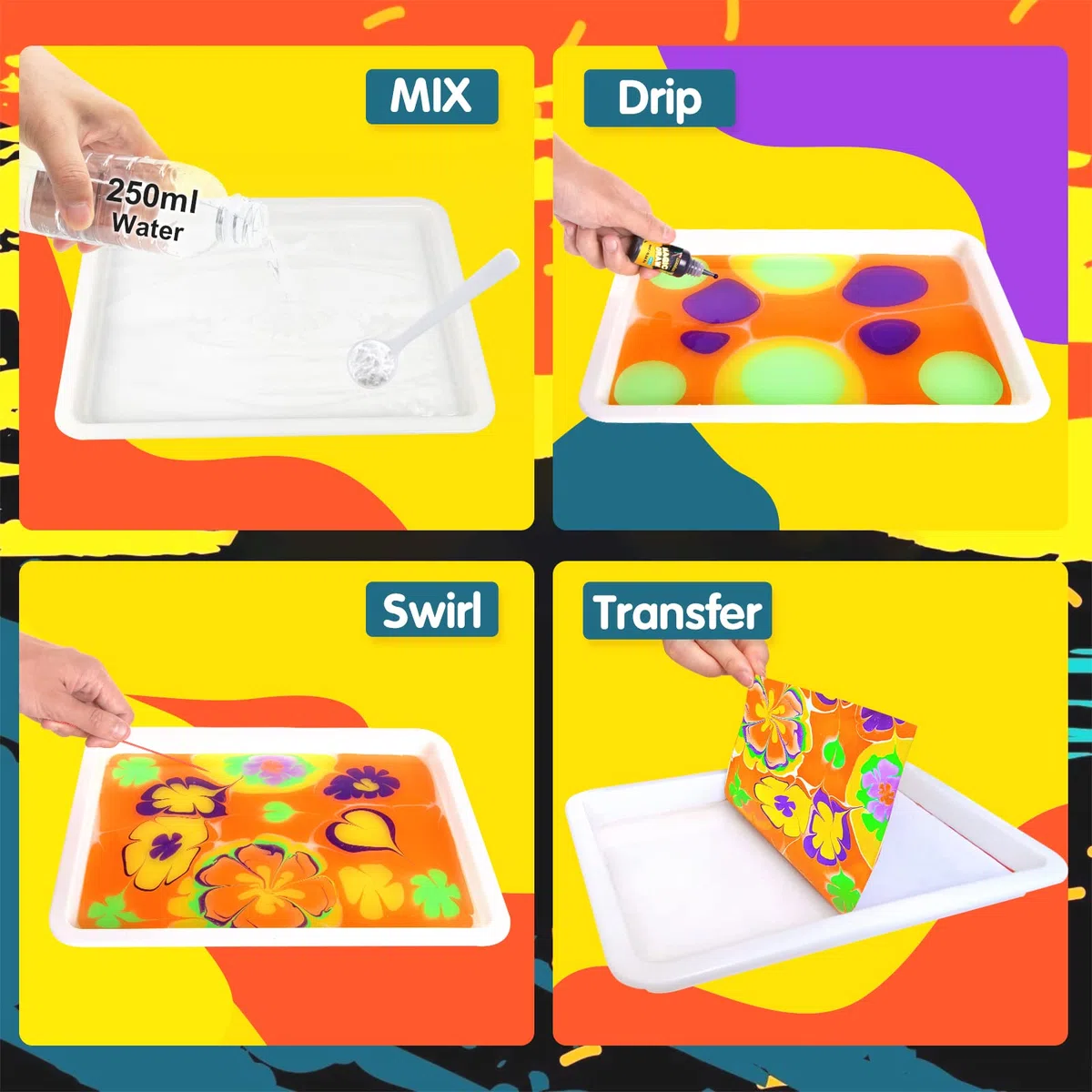 Coodoo Vernice Marmorizzante ad Acqua per Bambini, Kit di Artigianato per Ragazze e Ragazzi, per Bambini dai 6 agli 8-12 Anni Idee Regalo Pasqua