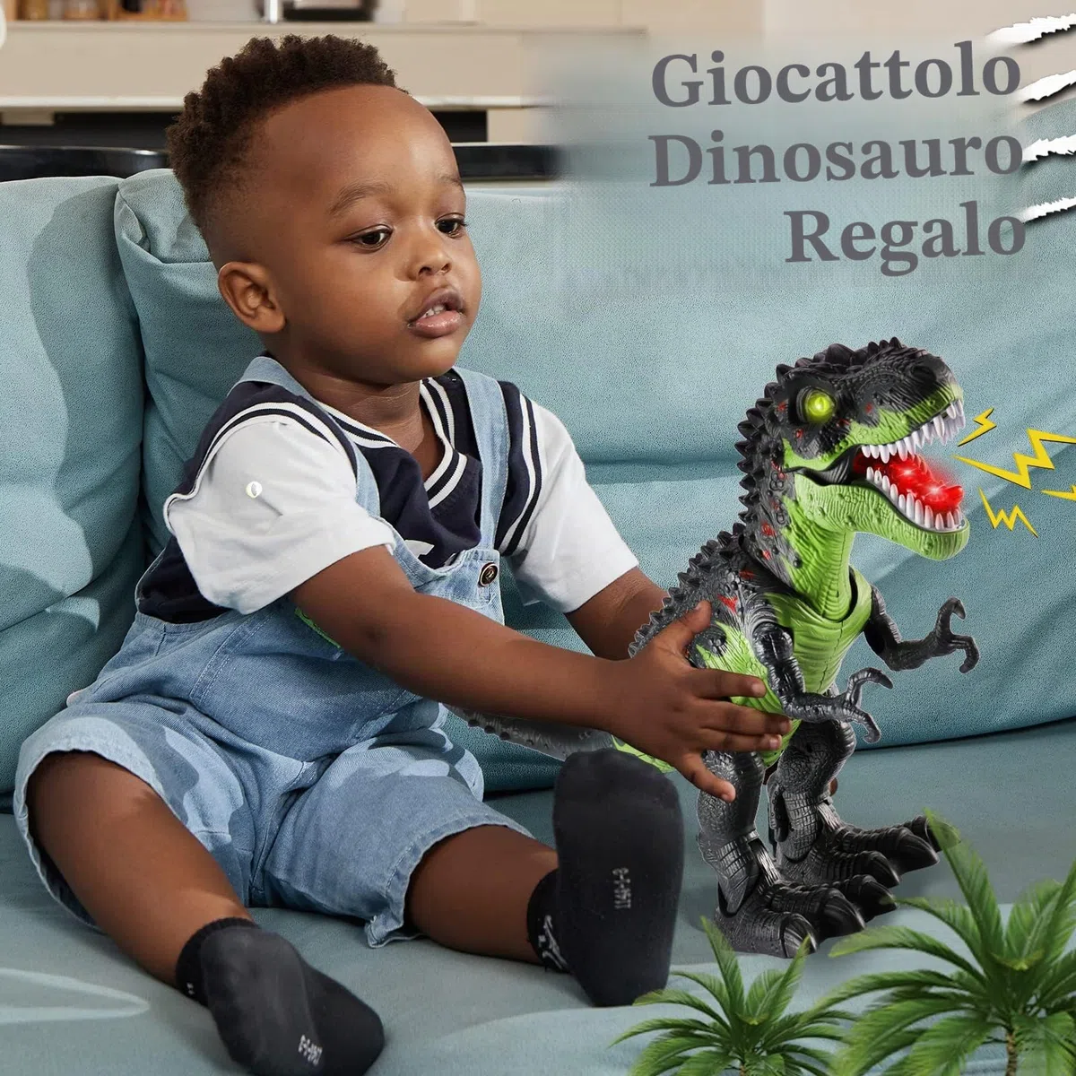 TOEY PLAY T-Rex Dinosauro Giocattolo Gigante, 47cm Dinosauro che Cammina, Tyrannosaurus Figure con Ruggiti e Luci, Giochi Dinosauri 3 4 5 6 Anni, Regalo per Bambini