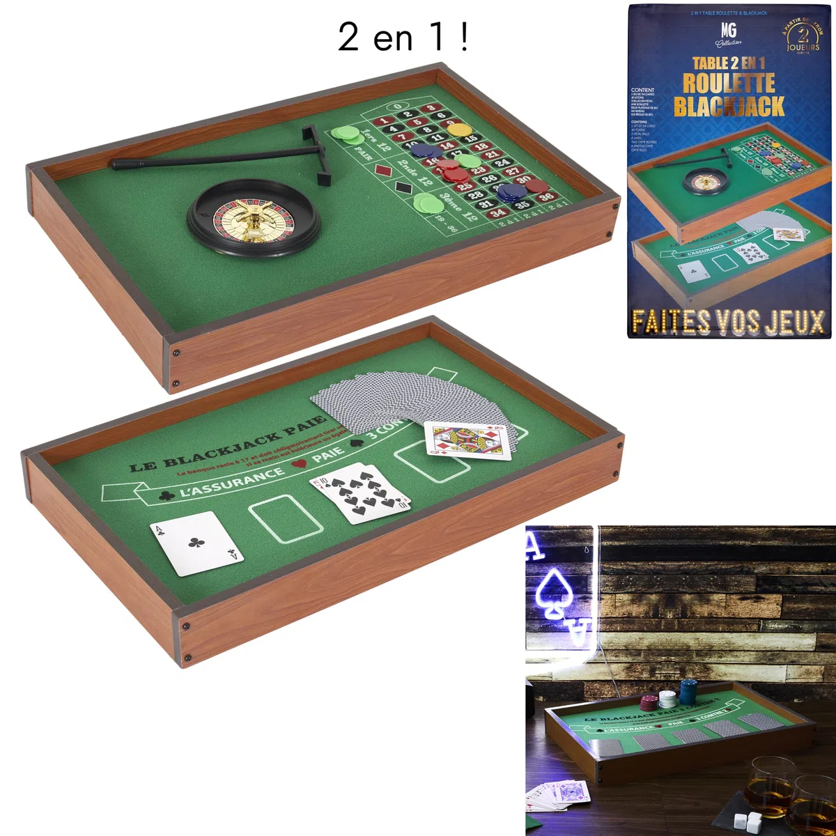 MISTER GADGET, MG3490, Porta Il Casinò a casa Tua con Questo Gioco da Casinò 2 in 1! Bluff, strategia e risate garantite tra Amici e in Famiglia con Questo Gioco di Blackjack e Roulette.