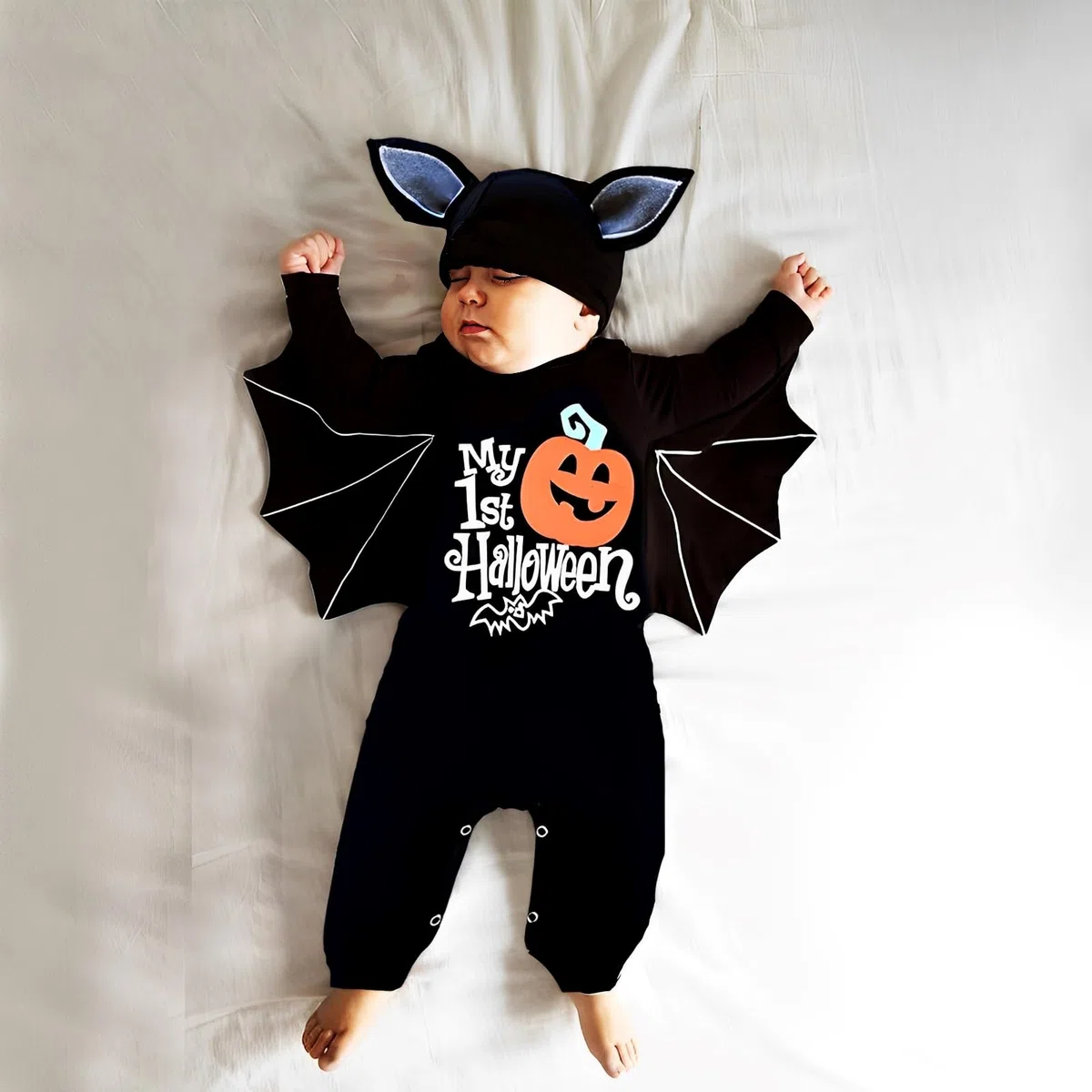 Bambino Halloween Pipistrello Costume, Pipistrello Pagliaccetto Baby, Pagliaccetto Bambino Cosplay Costume, Halloween Costume Con Cappello, Adatto a Bambini di 0-7 Mesi, Unisex