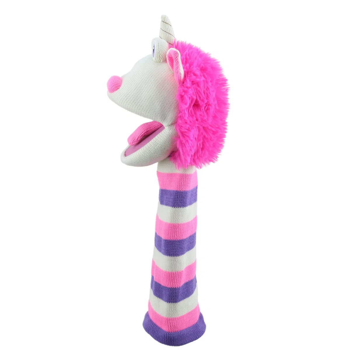 The Puppet Company Twinkle ECO Sockette - Burattino ecologico a forma di unicorno con corno scintillante e design a righe, giocattolo magico interattivo per bambini e adulti, 38 cm