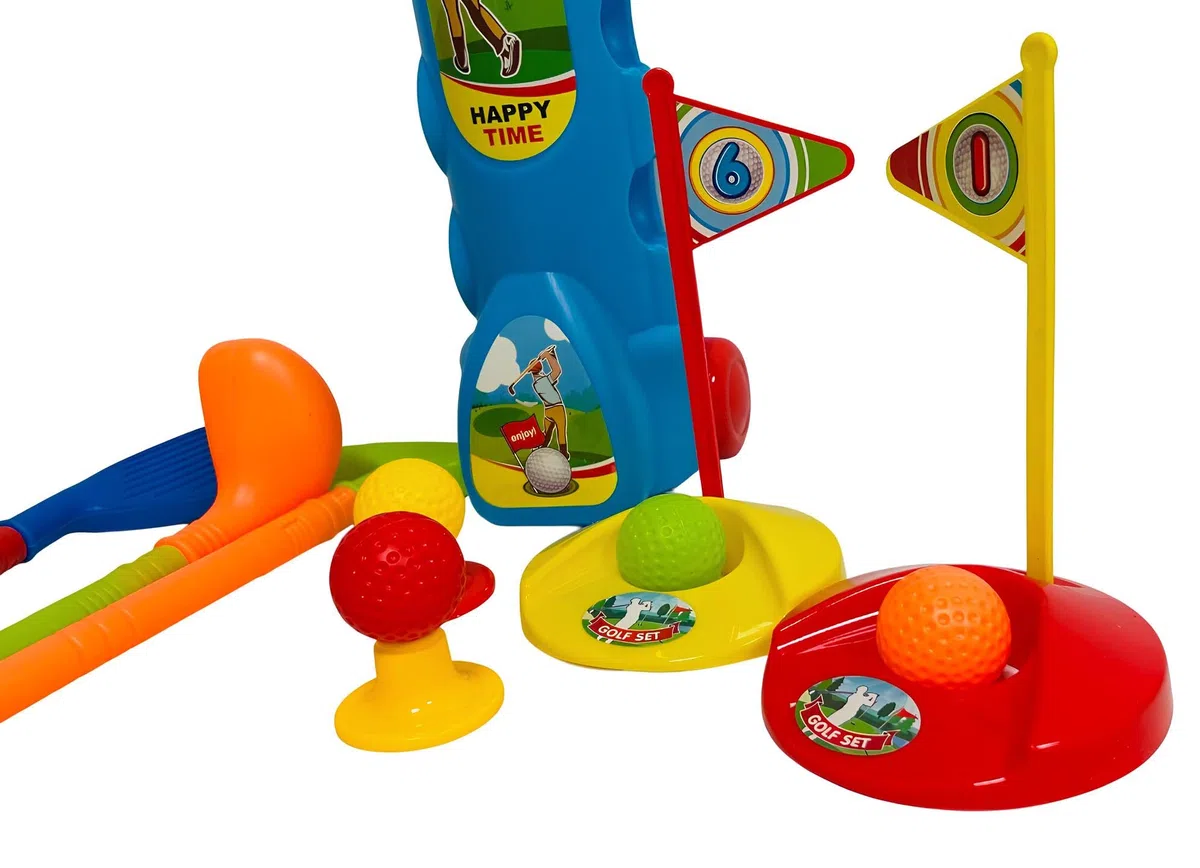 Golf Bambini Set Gioco Sacca con Ruote Trolley 3 Mazze 4 Palline 2 Buche con Bandierina 2 Tee Shot Gioco Golf Giochi Bambini Interno Esterno Giochi da Giardino Golf Giochi All'Aperto Set Mini Golf (a)