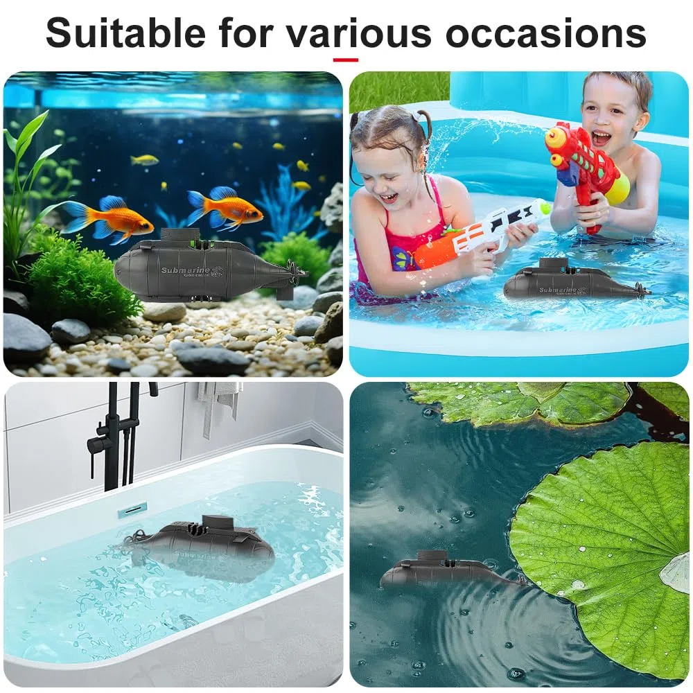 Mini Sottomarino Telecomandato Bambini, 2,4 GHz Barca RC con luci LED 6 Canali, Subacquea Impermeabile Sottomarino, Giocattoli d'acqua RC Elettrici per Piscina Estiva, Regalo Bambini 6-12 Anni