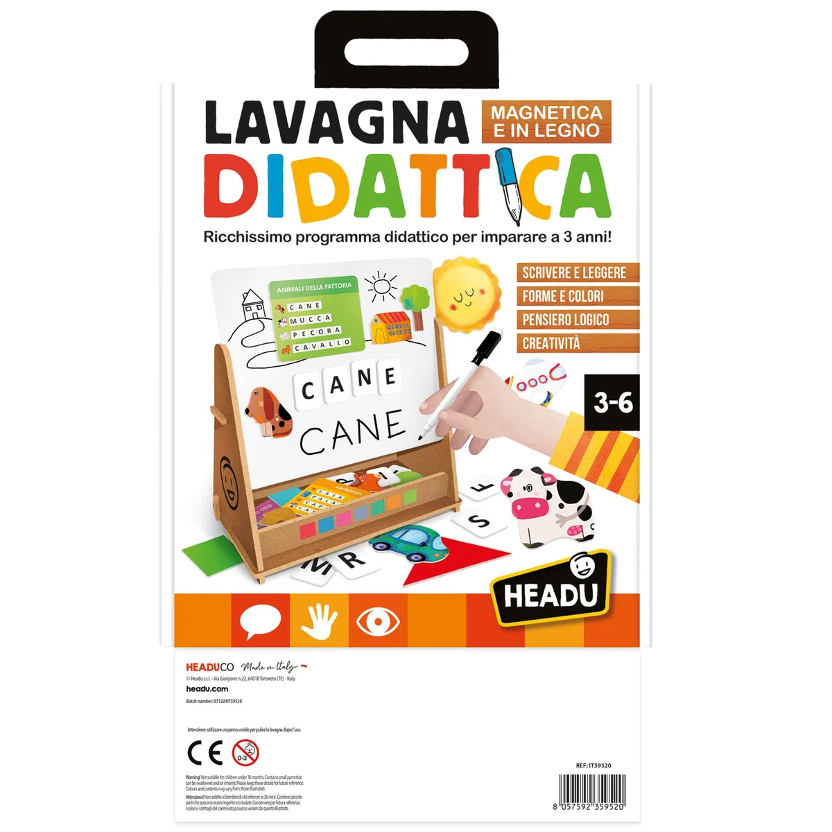 HEADU - Lavagna Didattica Magnetica e in Legno - Ricco Kit Educativo per Imparare a Leggere, Scrivere e Contare con Il Metodo Montessori, Giochi Educativi 3 4 5 6 Anni, Lavagnetta in Legno Magnetica
