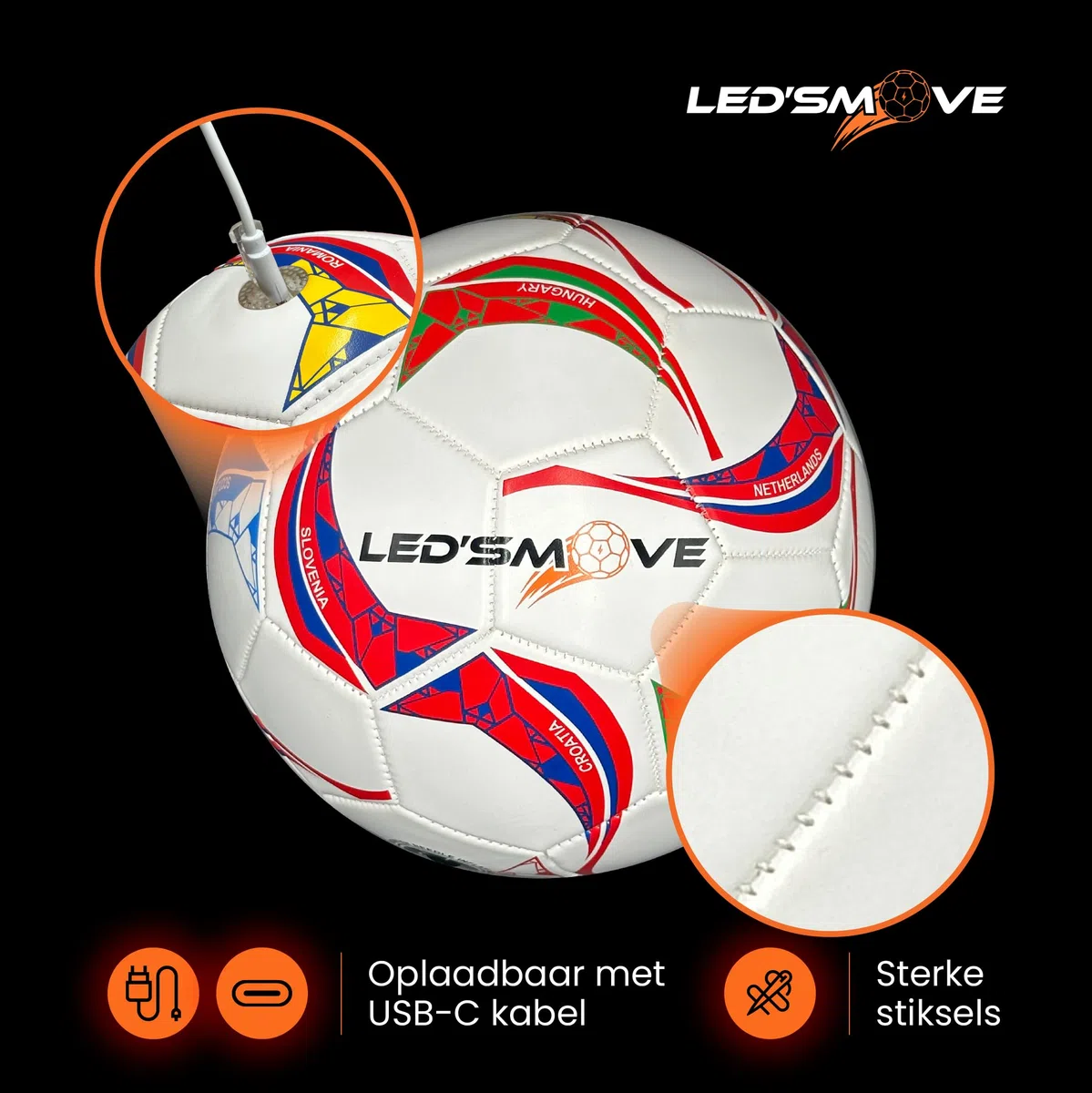 LED'S MOVE - Pallone da calcio luminoso a LED - Pallone da calcio luminoso con luce - Glow in The Dark - Giocattolo luminoso - Palloncino luminoso misura 5 - Modello LS2 tradizionale