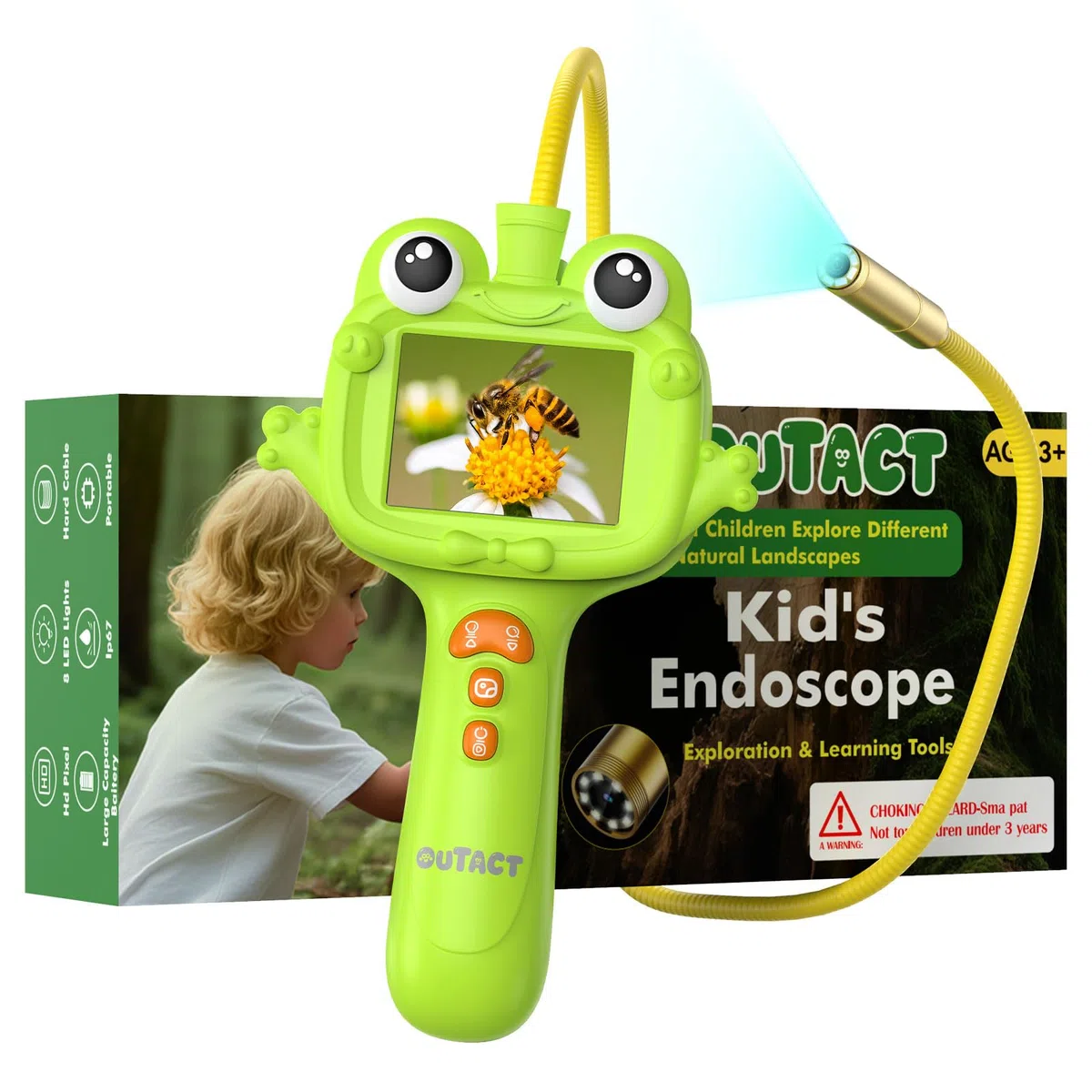 Endoscopio per Bambini,Impermeabile IP67 con 8 LED,giocattoli educativi per Ragazzi e Ragazze 4-12 Anni,Giocattoli per Esplorazione All'aperto,Regalo di Compleanno di Natale