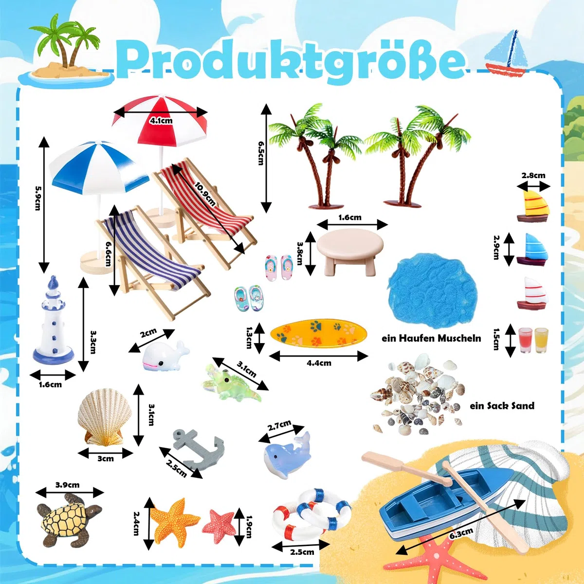 34 accessori decorativi da spiaggia in miniatura, decorazione in miniatura