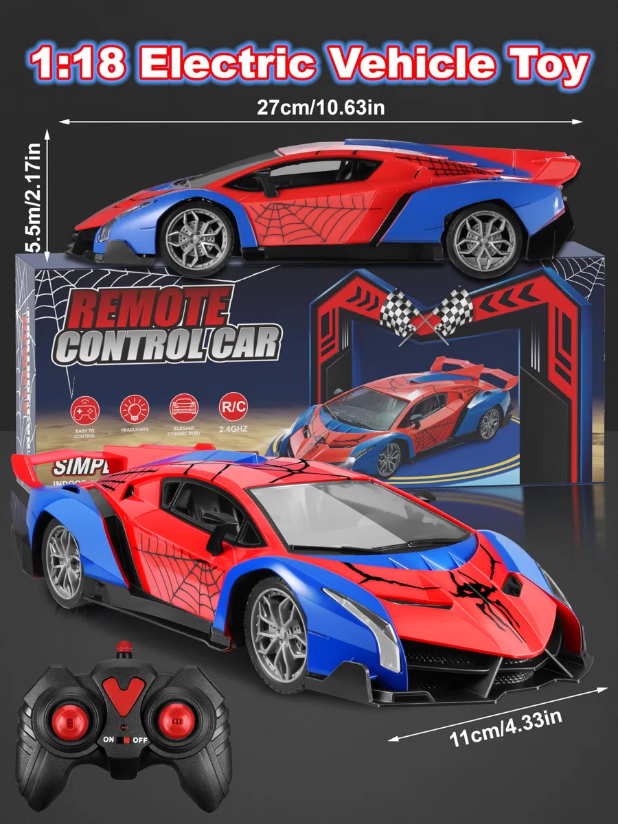 Kssvzz Auto Telecomandata, Spider Auto Radiocomandata da Corsa Veloce con Luci, Macchinine Giocattolo per Bambini 3 4 5 6 7 8 9 Anni Regalo Giochi Esterno Gioco