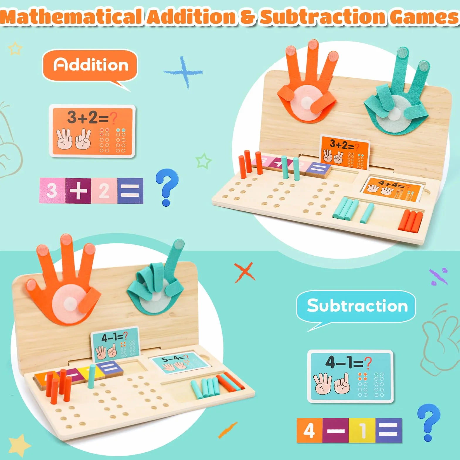 Wdmiya Giocattoli Educativi Montessori per Bambini 3 4 5 Anni, Giocattoli Matematici in Legno per Imparare a Contare, Doppia Faccia per Contare con Le Dita, Regalo di Natale per Bambino