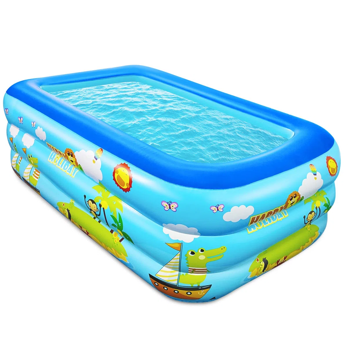 Jiosdo Piscina gonfiabile grande 150 cm Family Pool, piscina per bambini e neonati, rettangolare, piscina di famiglia con fondo morbido gonfiabile, per l'estate, divertimento in acqua (blu)