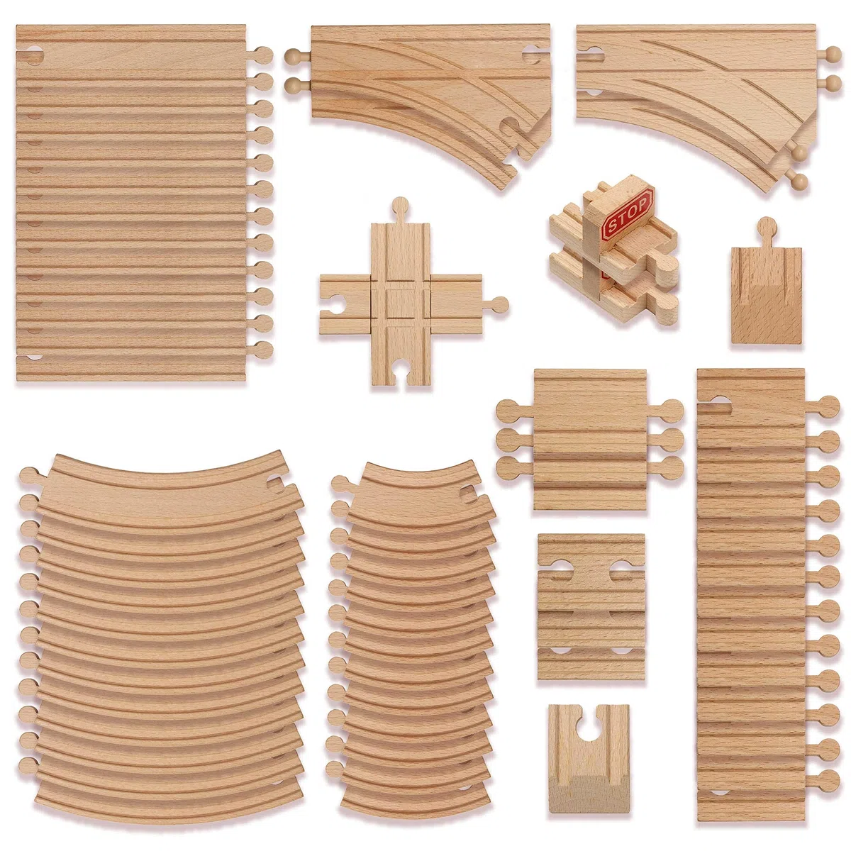 THE TWIDDLERS Set Binari Trenino di Legno, 64 Pezz - Costruire la Tua Ferrovia, Alta qualità, Compatibili con Tutte le Principali Marche di Trenini Giocattolo