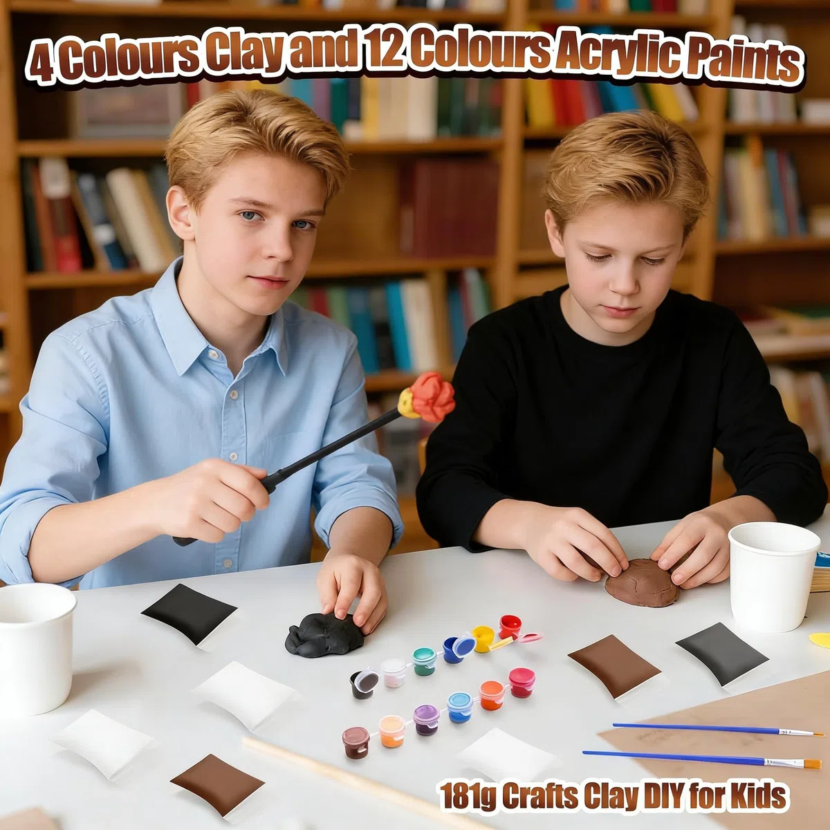 32 pezzi Bacchette Magiche Fai Da Te in Legno, Bacchetta Magic Magiche a Craft Set Bambini con 12 colori Acrilici, 14 Strumenti di Formatura per l'artigianato Set Creativi Craf