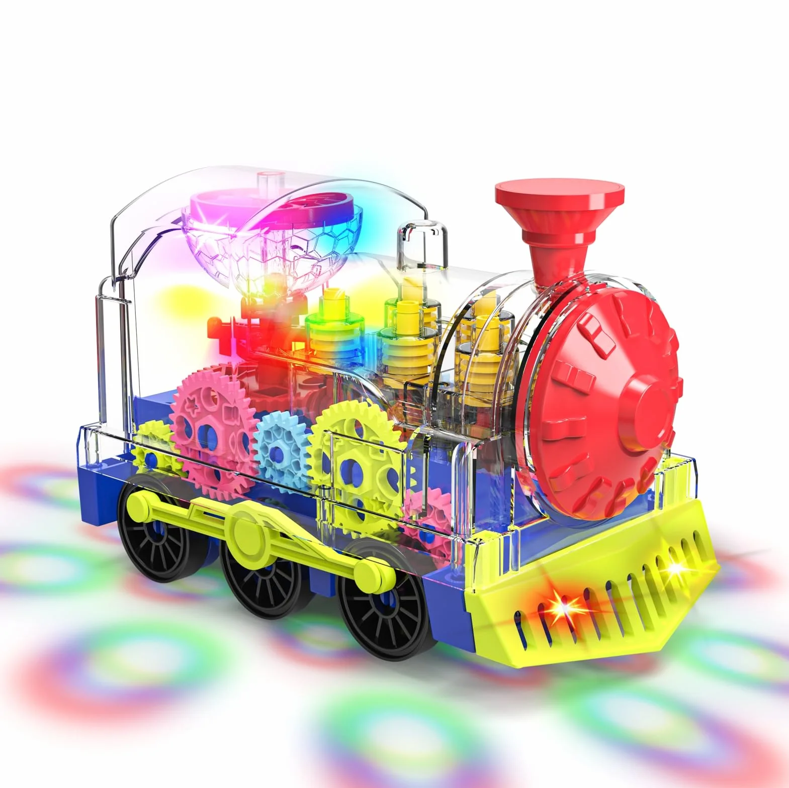 Giocattolo da traino luminoso per bambini: Giocattolo a ingranaggi trasparente per bambini con luci e musica, giocattolo educativo per e bambine.