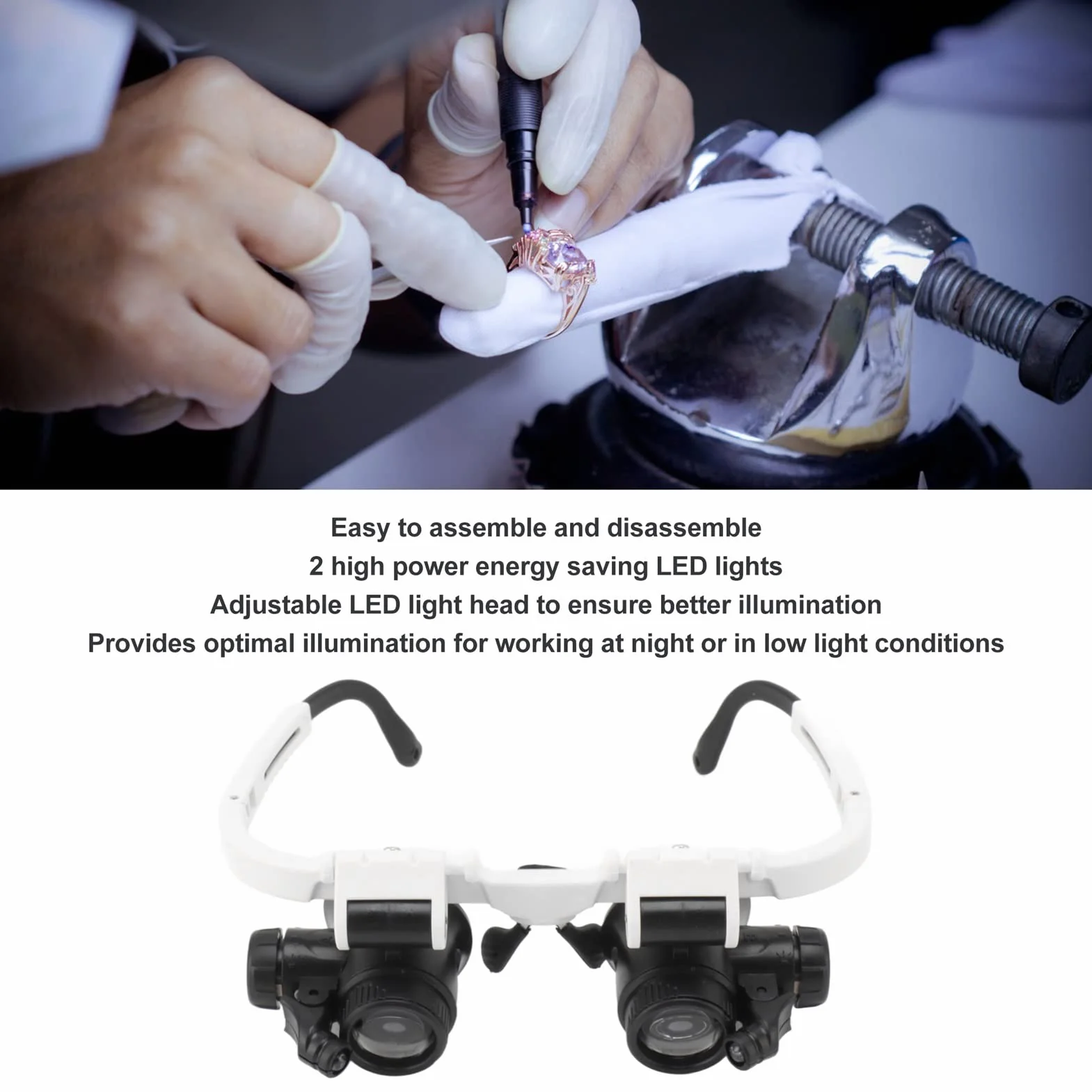 Lente D'Ingrandimento da Testa con Luce LED, Lente D'Ingrandimento a Mani Libere 8X 15X 23X, Lente D'Ingrandimento per Occhiali, per Dentisti, Elettricisti, Riparazioni di Orologi