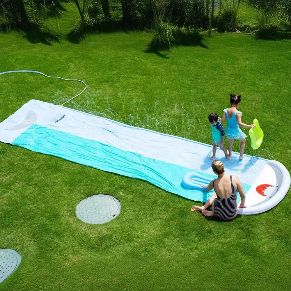 Scivolo Acquatico Giardino, 550 * 145cm Scivoli d'Acqua Doppio, Scivolo d'Acqua con 2 Pannello Gonfiabili, Scivolo Gonfiabile ad Acqua per Giardino, Spiaggia, attività Acquatiche all'aperto