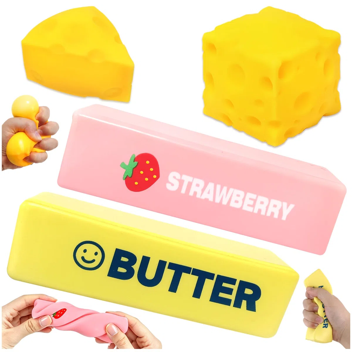 4 Pezzi Butter Squishy & Squishy Formaggio, Palline Antistress a Lento Ritorno, Giocattolo Sensoriale Morbido e Portatile per Bambini e Adulti, Fidget Toys Antistress per Ansia e Stress