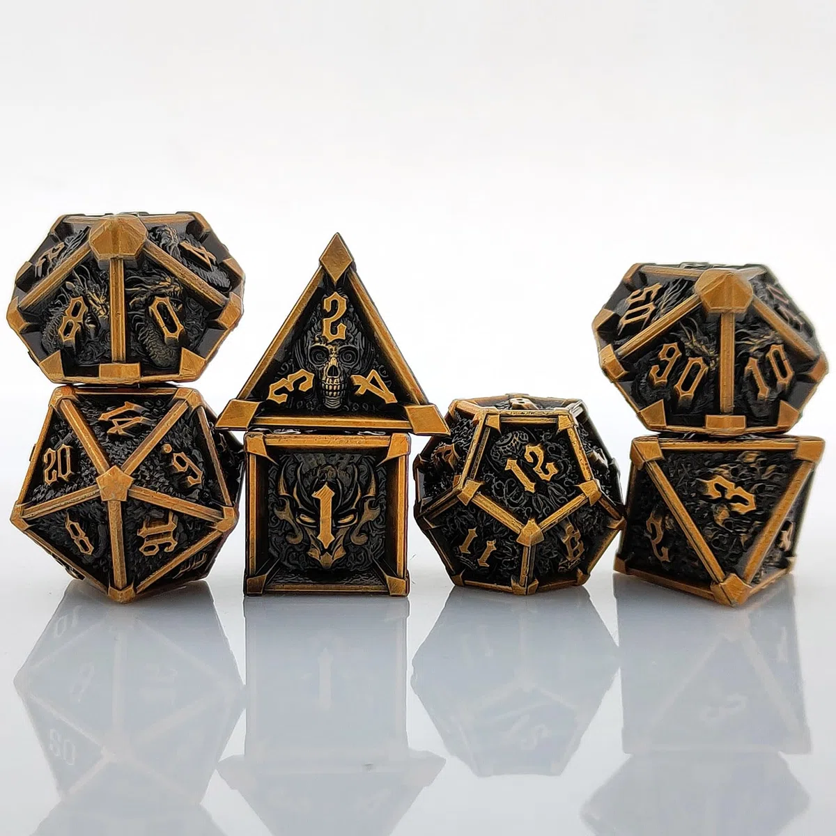 ORUZA Set di 7 dadi in metallo DND, dadi poliedrici D&D, dadi da gioco in metallo, per dungeon e dragon, RPG MTG TTRPG Pathfinder, giochi da tavolo (oro vecchio)