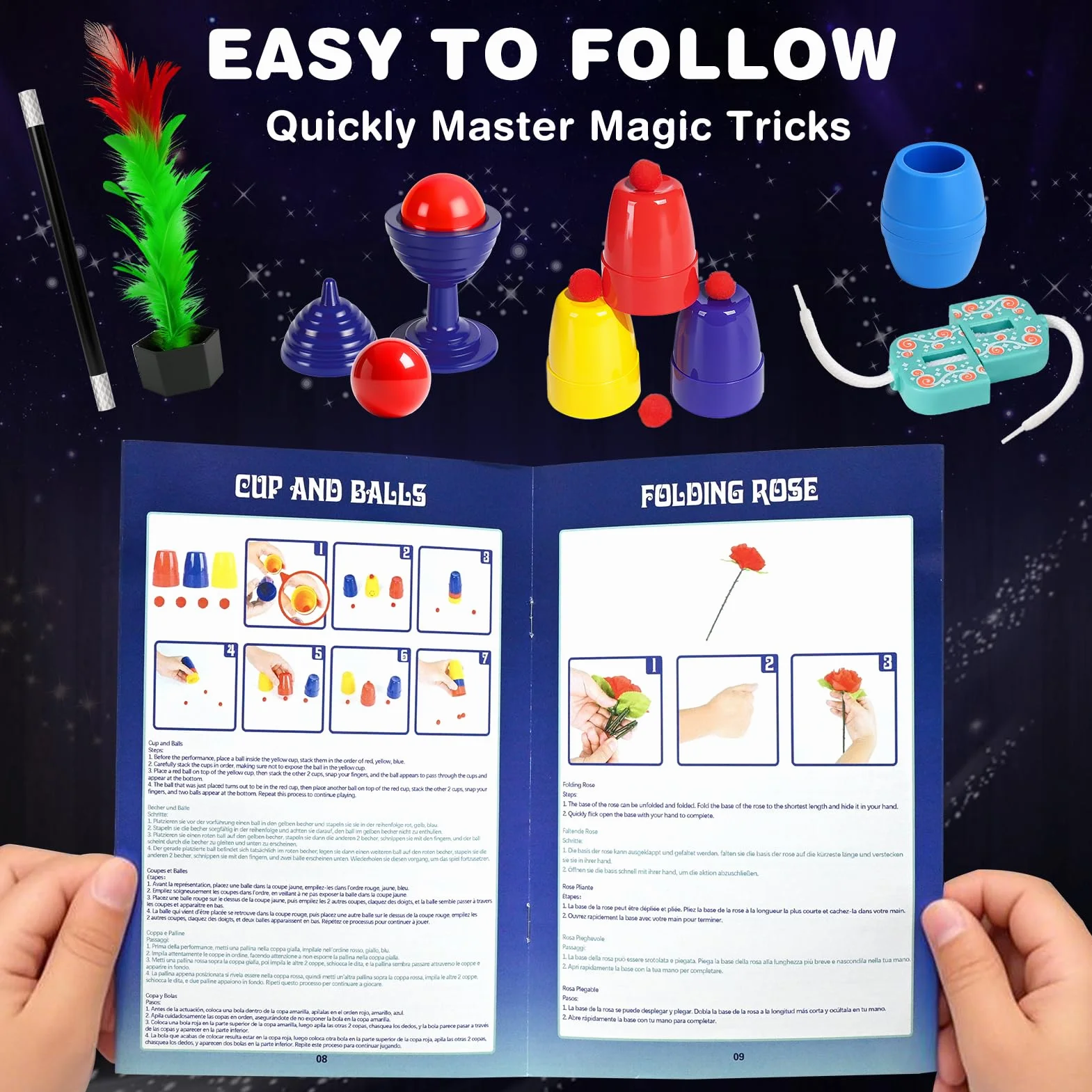 DINORUN Giochi di Magia per Bambini Giochi Bambini con Cappello Magico & Istruzioni & Costume da Mago per Bambini – Gioco di Ruolo Immaginario, Regalo Bambini 6 7 8 9 10 11 12 Anni