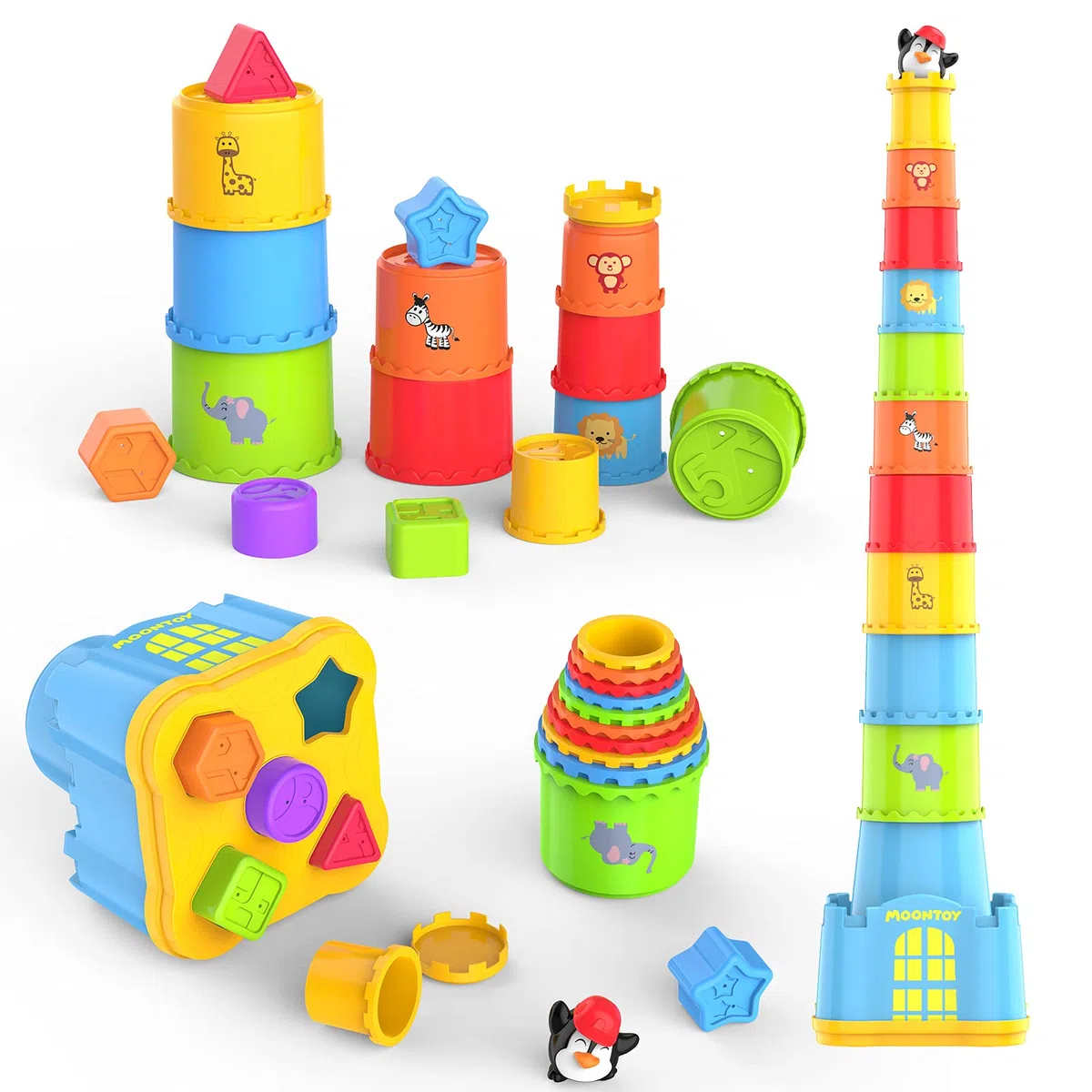 MOONTOY Giocattoli Bambino 1 anno,Montessori Giocattolo per Bambini Ragazzo Ragazza,Blocchi Colorati per Insegnare Forme, Numeri e Colori,Regalo per Compleanno e Natale per 1 2 3 4 Anni