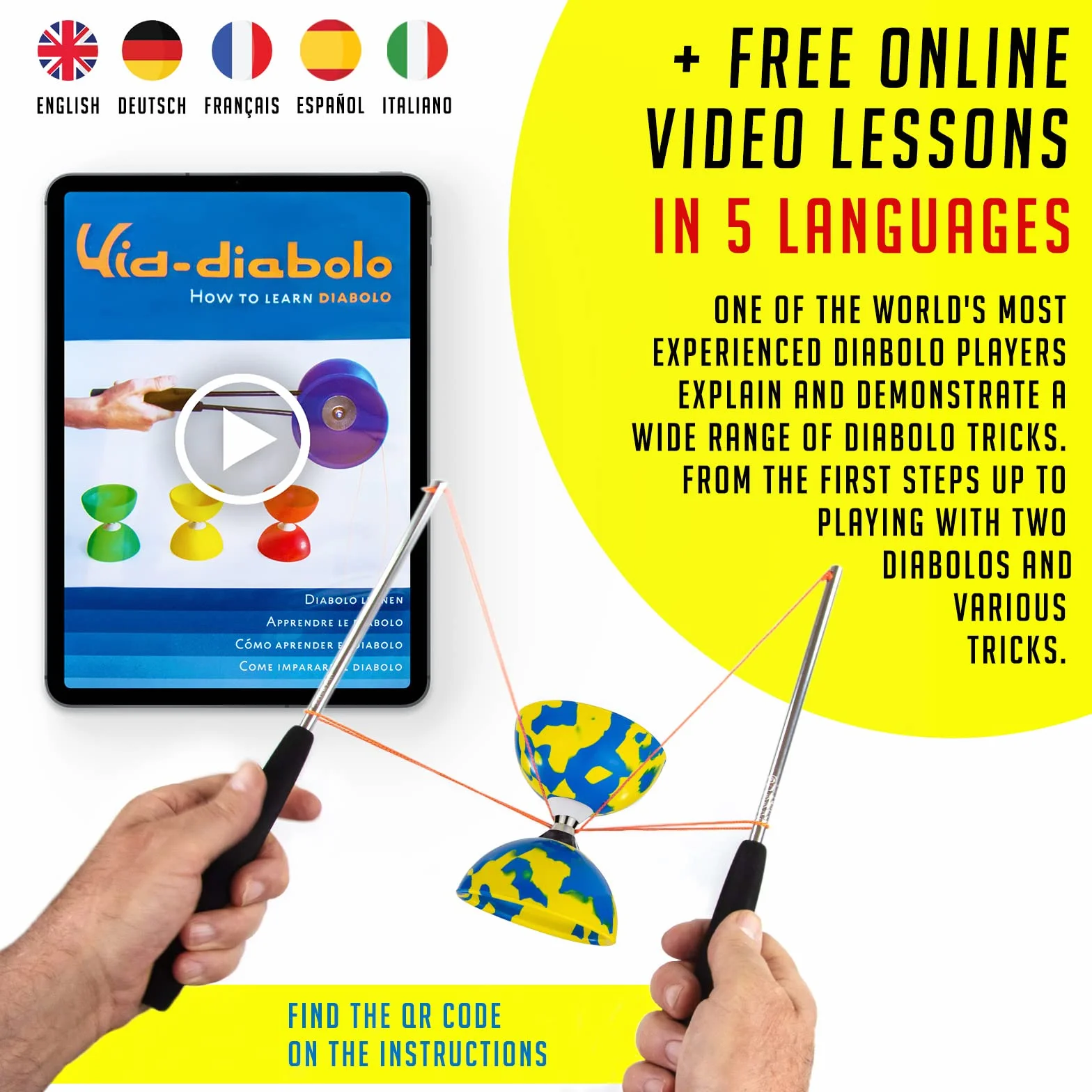 Juggle Dream Jester Cuscinetto a Sfera Diabolo, Bacchette in Alluminio, Video di Apprendimento Online – Giocattolo da Giocoleria Set (Multicolore)