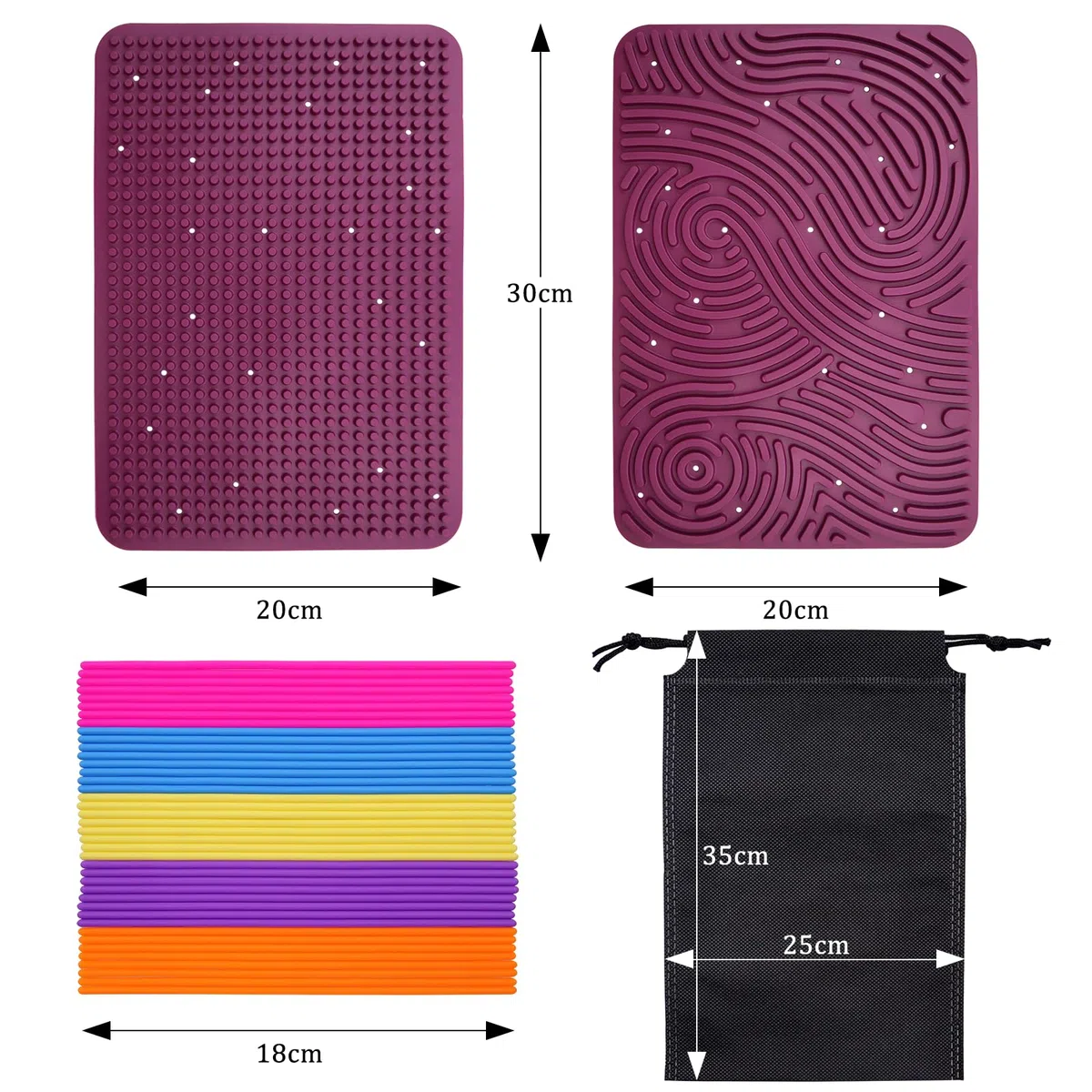 OMJMYY Sensory Activity Board 20 x 29.5 cm Tavola da attività Sensoriale Silicone Fidget Toy con Borsa da Viaggio e 40 Corde per Bambini e Adulti ADHD Ansia Stress Autismo (Rosso Scuro)