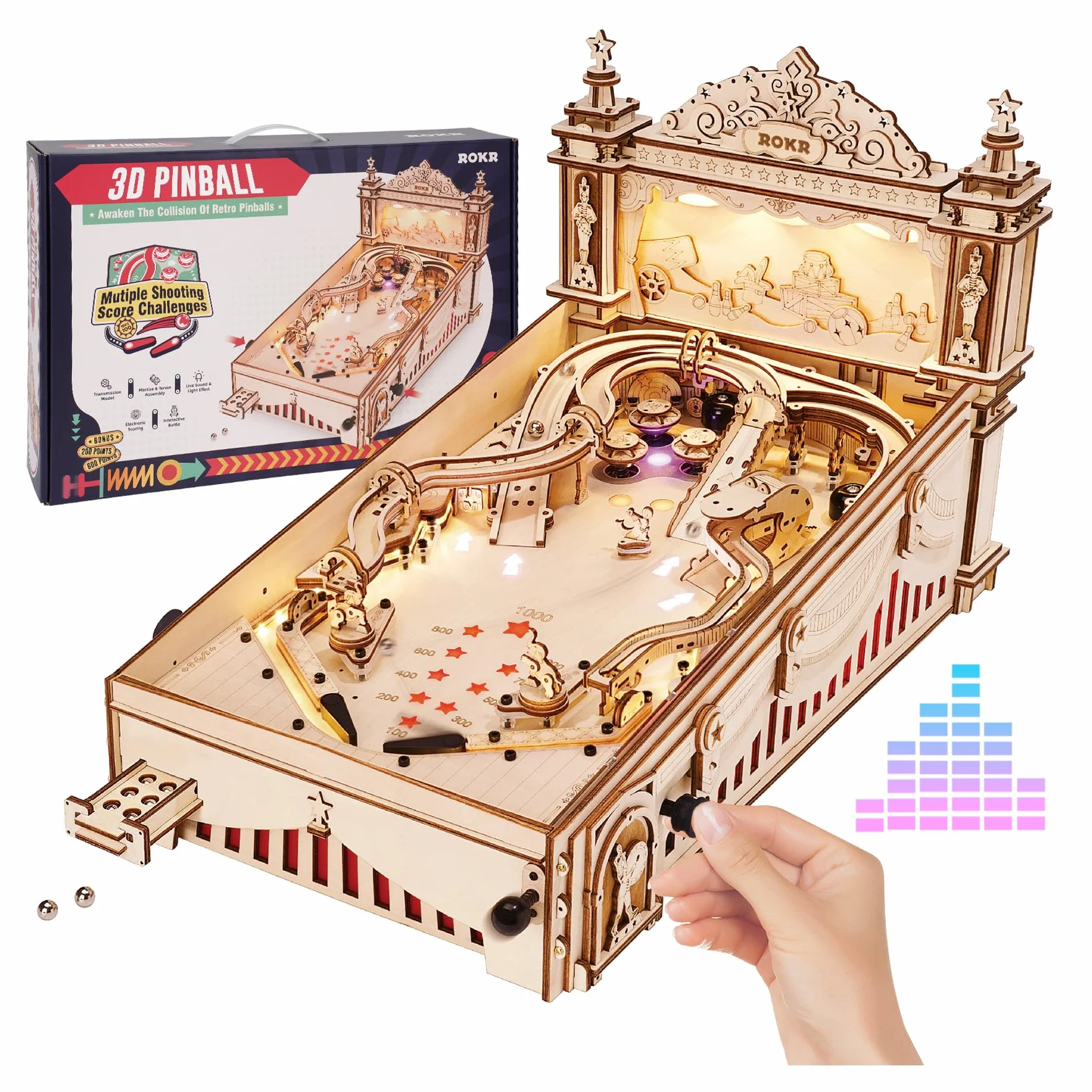 ROKR Pinball Flipper Kit di Modellismo DIY-Puzzle 3D Legno Adulti-Idea Regalo Per Uomo Marito Padre (EG01)