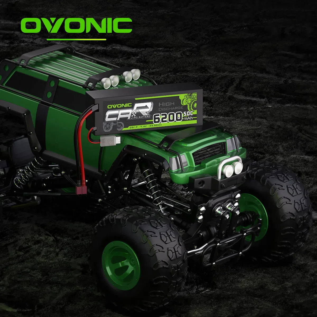 OVONIC 2s Batteria Lipo 6200mAh 50C 7.4V batteria Lipo con Deans Plug HardCase per RC Evader BX Auto RC Camion RC Truggy RC Aereo UAV Drone FPV（ 2 Confezioni）