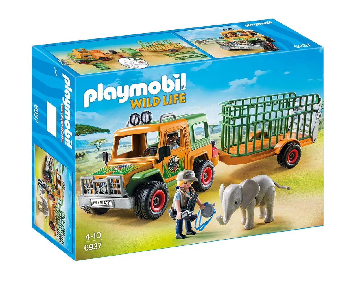 PLAYMOBIL Wild Life 6937 Jeep dei Rangers con Gabbia di Trasporto, dai 4 Anni, Blu
