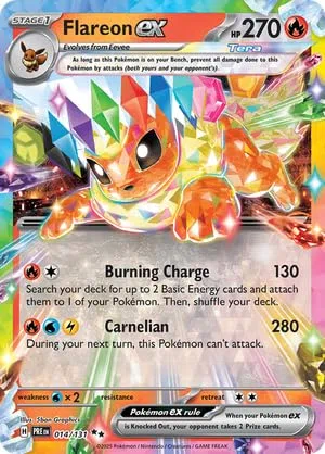 Pokemon - Flareon ex 014/131 – Evoluzioni Prismatiche – Doppia Rara – Carta singola in lamina
