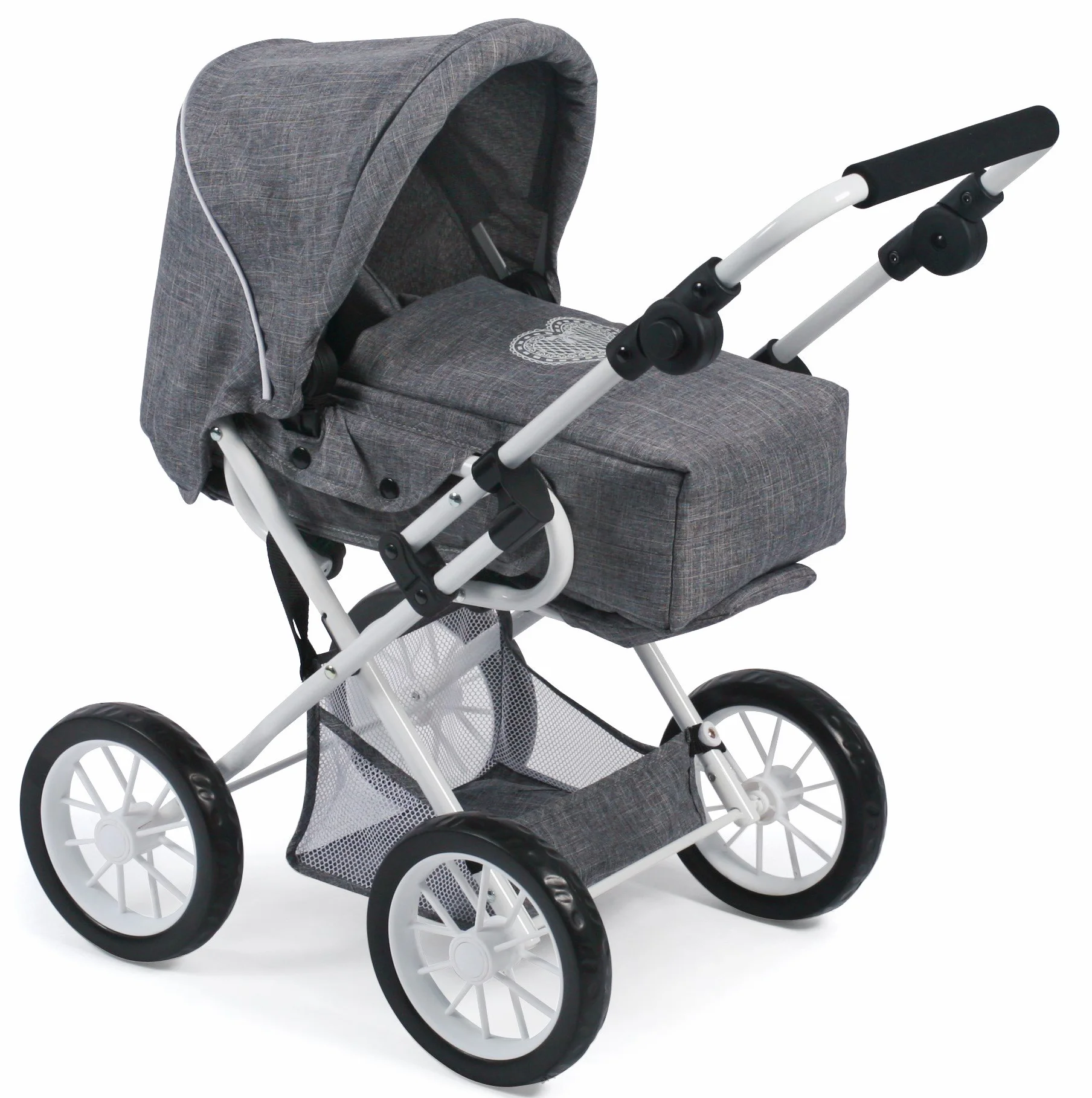 Bayer Chic 2000 - Passeggino per Bambole Leni, Passeggino Combinato 2 in 1 con Borsa per Il Trasporto Rimovibile, Jeans Grigio, 46 cm