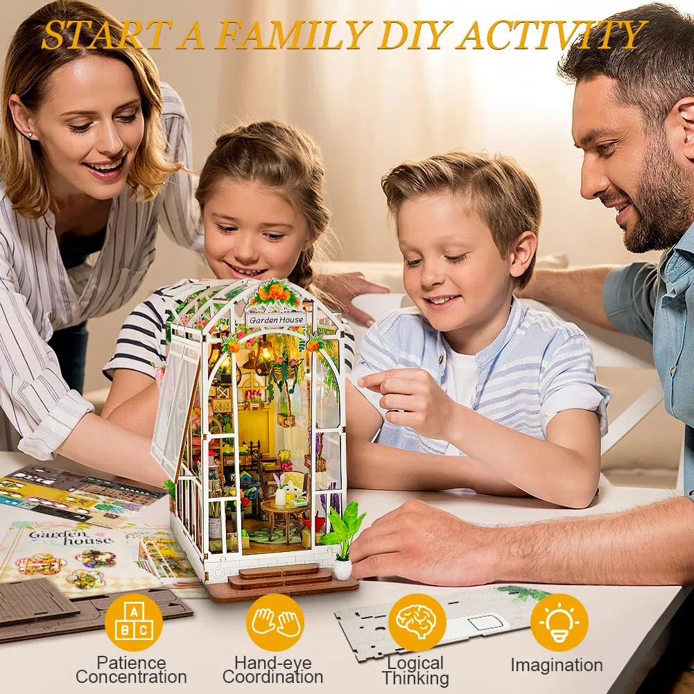 OSDUE Book Nook Kit, 9inch Kit per Casa Delle Bambole in Miniatura 3D, Set di Decorazione Della Libreria, Set di Costruzione di Modelli, Regalo di Natale Compleanno Modello di Casa Puzzle con Luci LED