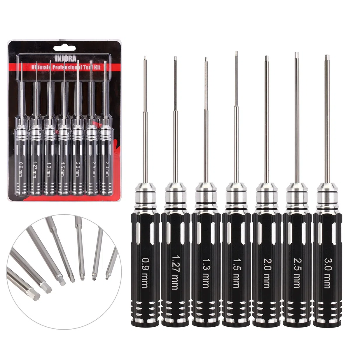 INJORA RC Cacciavite Strumento Chiave 7PCS RC Auto Riparazione Strumenti 0.9, 1.27, 1.3, 1.5, 2.0, 2.5, 3.0 mm Esagono a Brugola Cacciavite Set di Chiavi per RC Modello Auto Elicottero Drone Barca