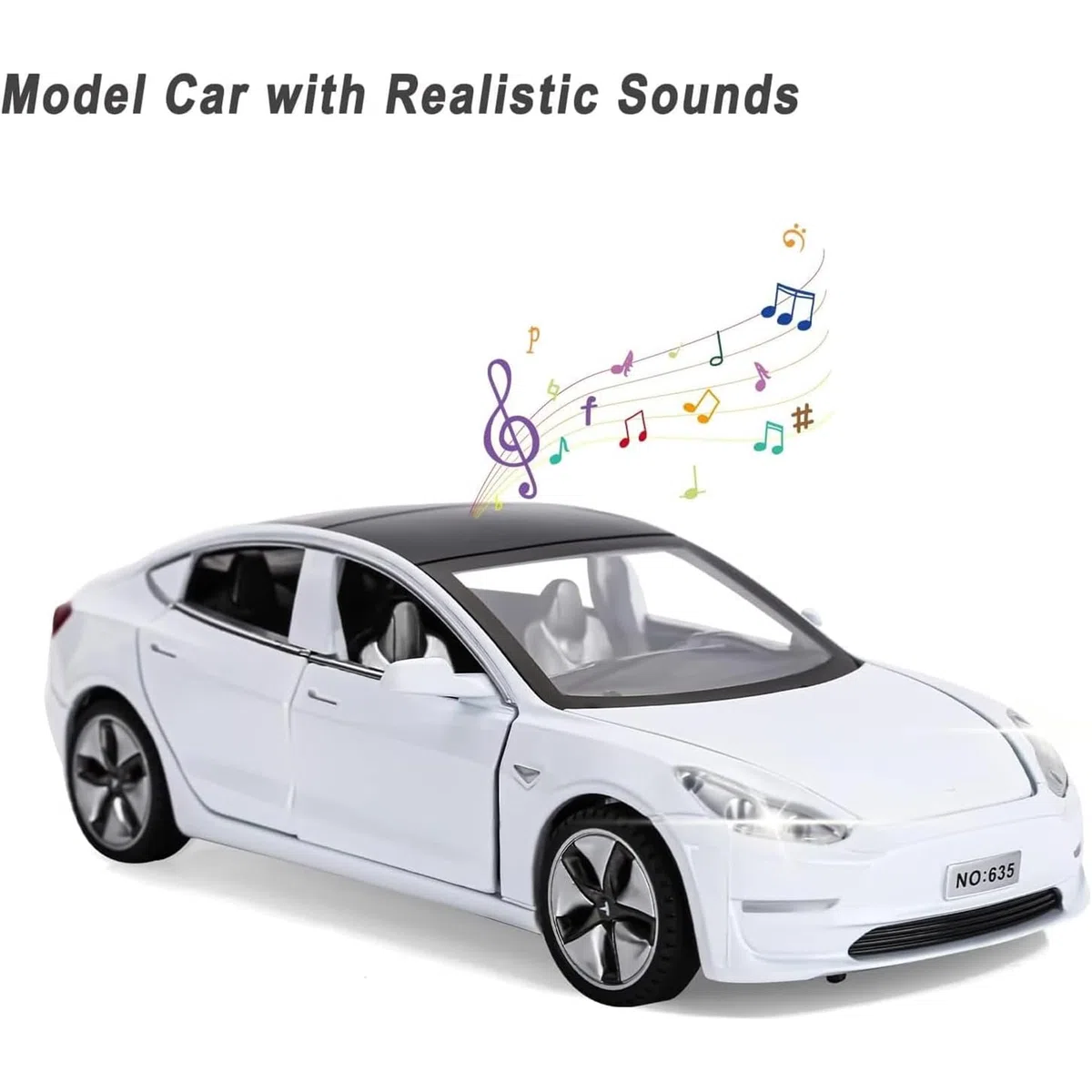 Tesla Model 3 1:32 Modellino Macchinina con Luce e Musica, Funzione Pull-Back, Lega Pressofusa, Ideale per Bambini dai 3 anni e Collezionisti (Bianco)