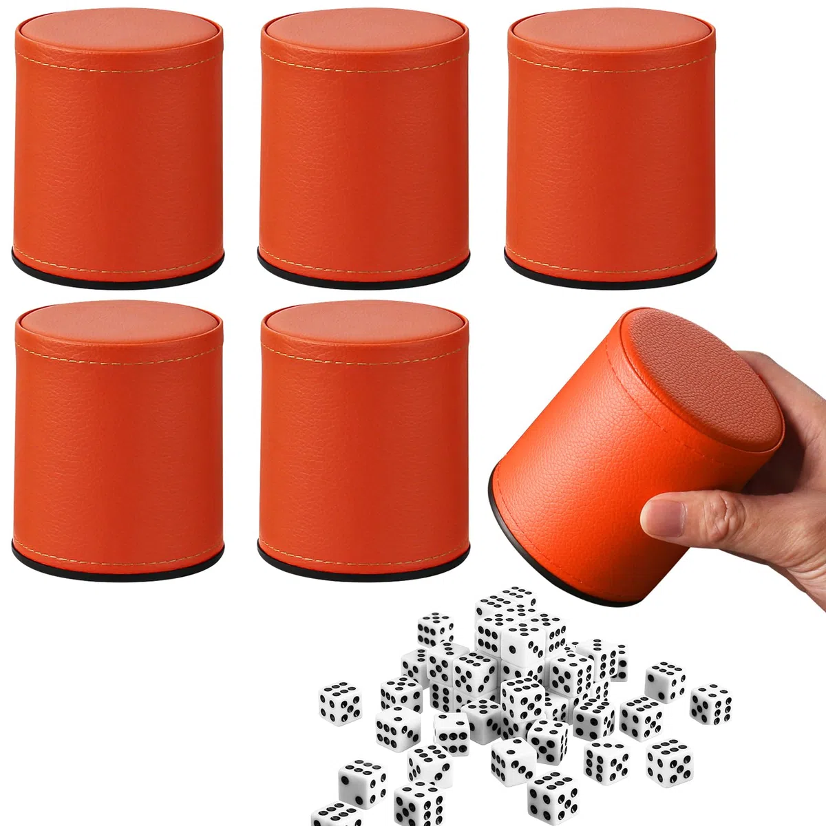 Set di 6 bicchieri a cubo, in pelle, con 36 cubetti, silenziosi per partite/giochi da tavolo, bar, home liars, giochi a cubetti, squisita sensazione al tatto