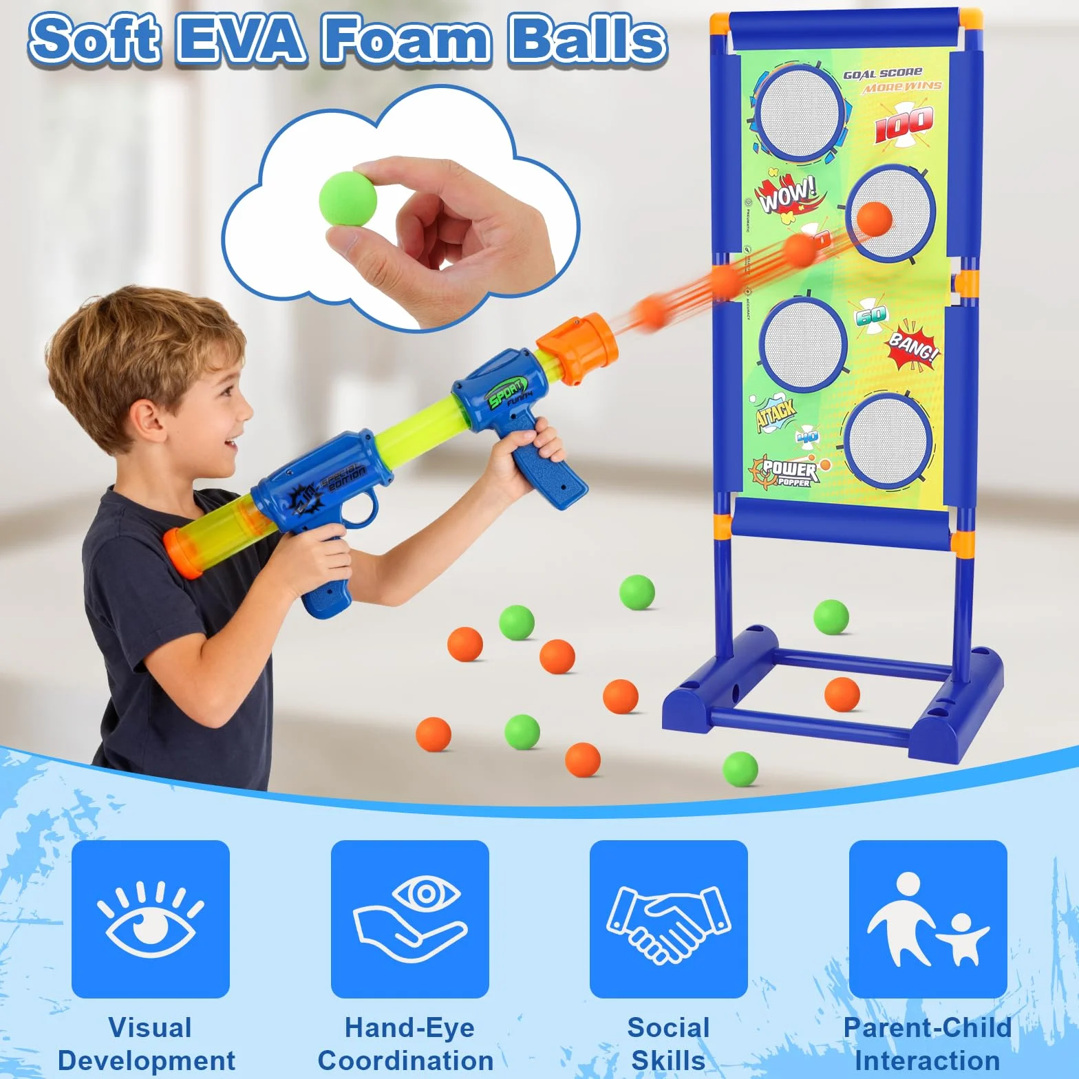 deAO Gioco di Mira e Tiro al Bersaglio con Obiettivo Elettronico in Movimento Include Pistole ad Aria Compressa attività per Bambini e Famiglie