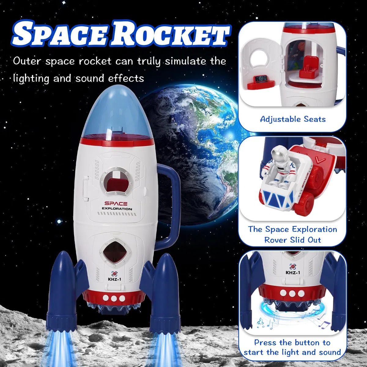 Set da gioco astronautica con luce e suono per ragazzi e ragazze, con 3 personaggi astronauti, 1 razzo spaziale, 2 rovers spaziali, 1 navetta, Astro Venture