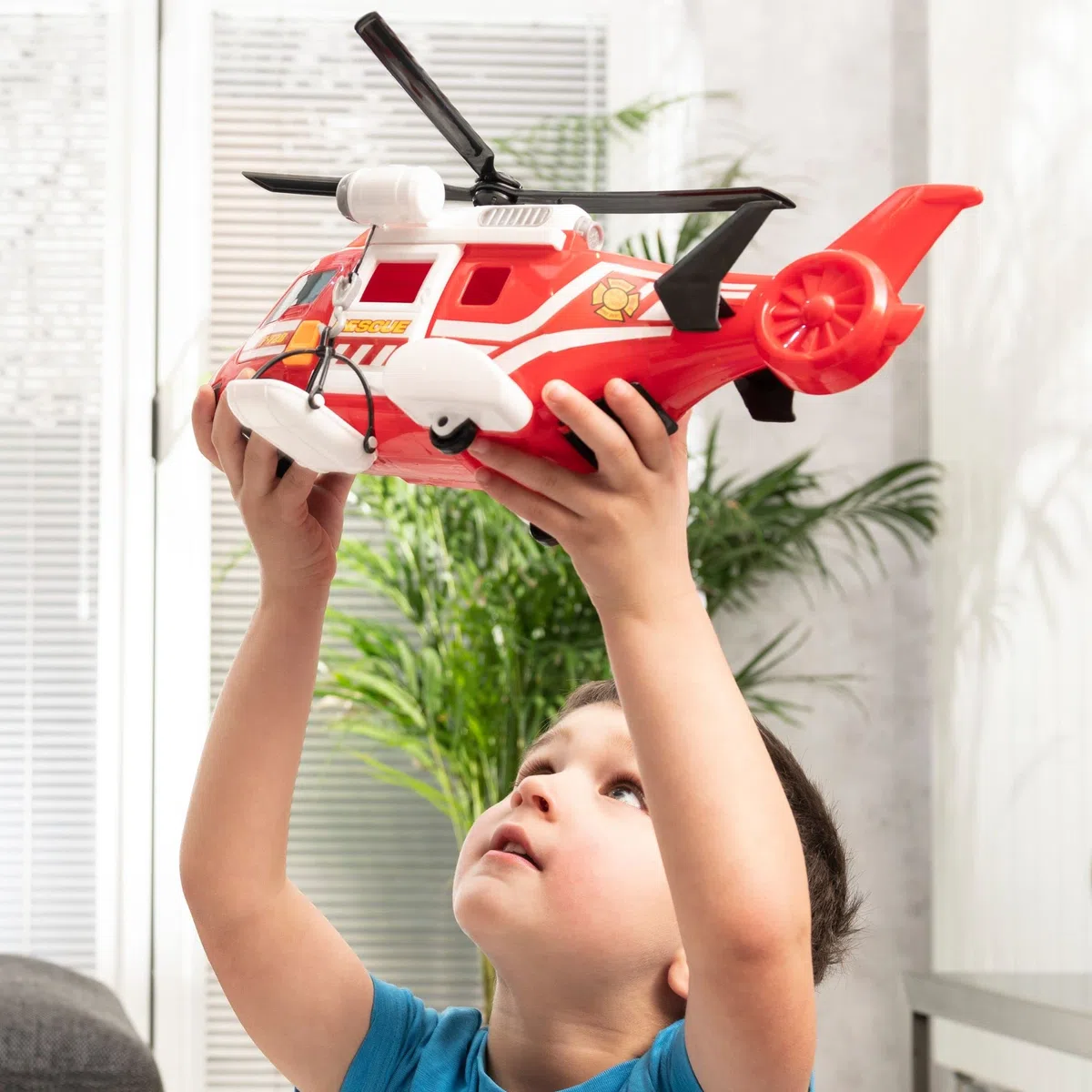 Teamsterz Mighty Machines - Elicottero di salvataggio antincendio con luci e suoni realistici | Set di auto giocattolo per bambini dai 3 anni in su