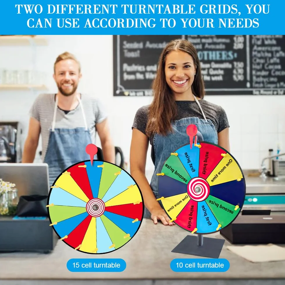 Ruota della Fortuna, 1x10 Slot Ruota Girevole per Premi, 1x 15 Slot Ruota Premio da Tavolo Spinning con Gomma e pennarelli, Gioco Ruota della Fortuna dei Colori per Fiere Feste Pub Carnevale