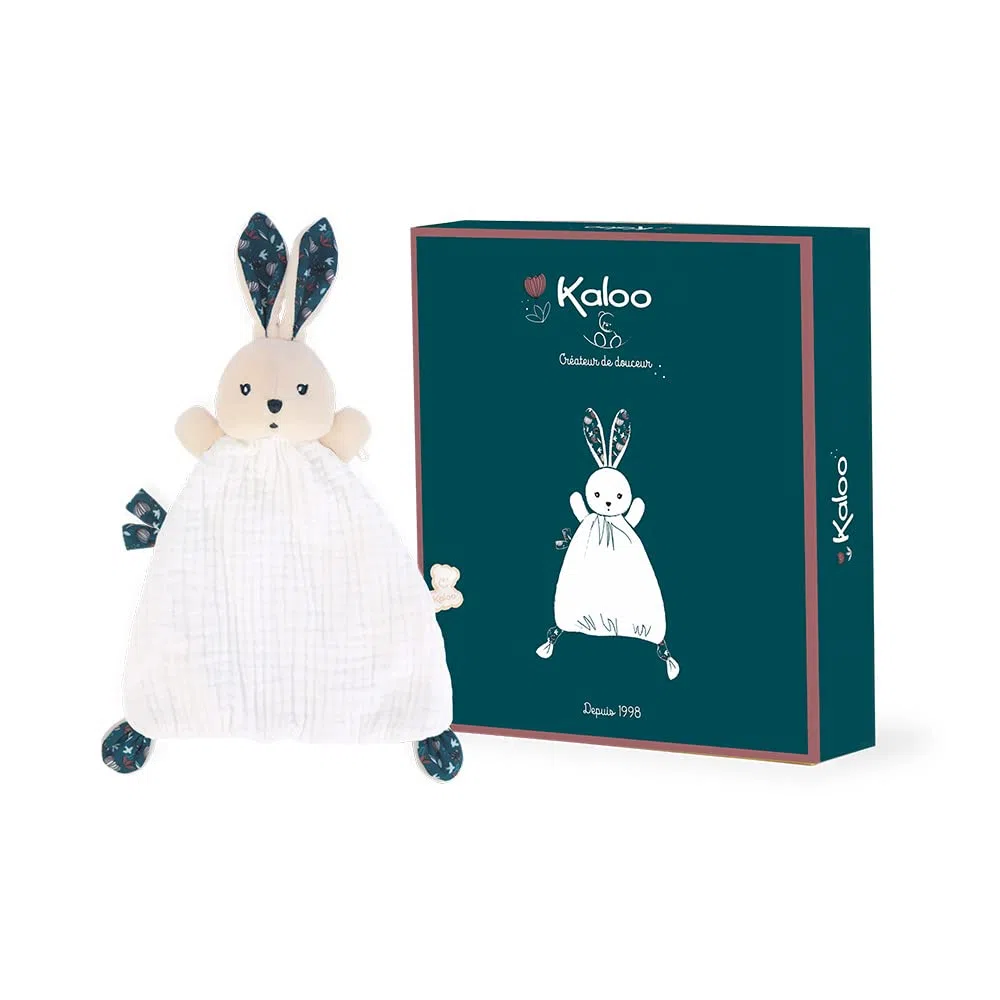 KALOO - K'Doux - Doudou Coniglio Natura - Bianco e Blu - Materiale Mussola di Cotone - 20 Cm, K969950