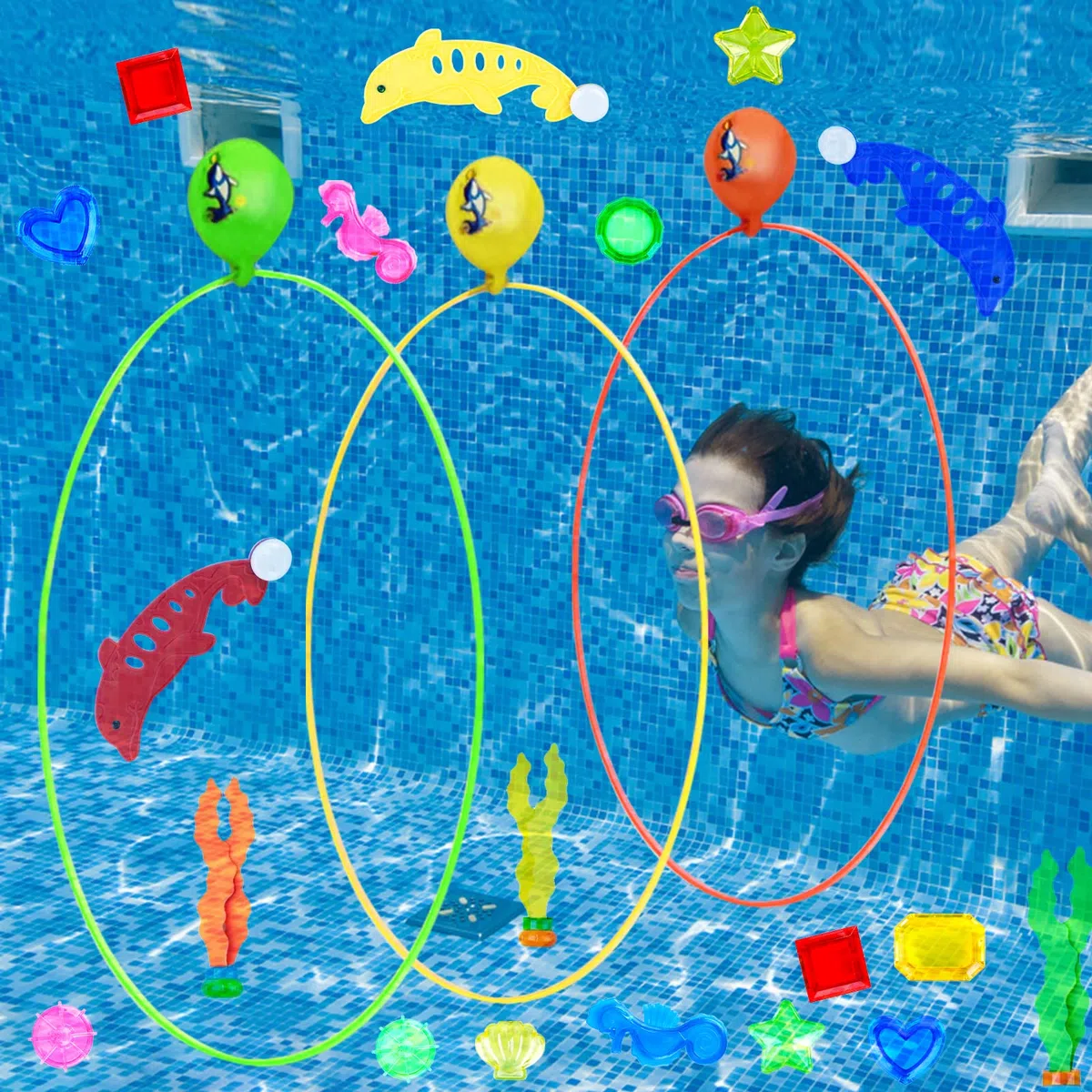 Giocattoli da Immersione 27 PCS Giochi Piscina Bambini Giocattoli da Piscina,Giochi Acqua Bambini,Giocattoli da Nuoto Estivi Anelli da Immersione,Regalo per BambiniGiochi Estivi Gioco Acqua