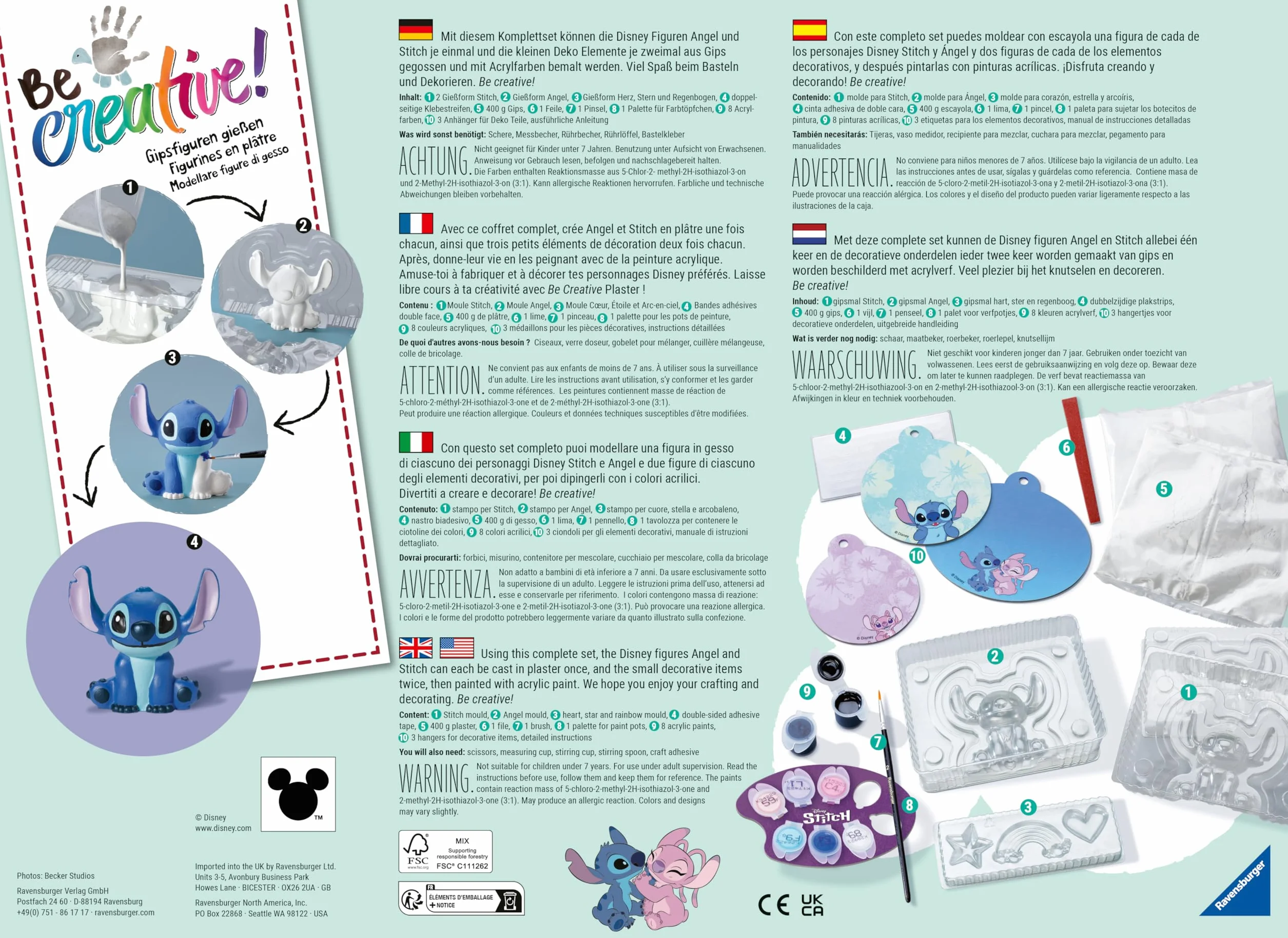 Ravensburger - Be Creative Maxi Stitch | Giochi Bambina 7 Anni Maschio E Femmina | Lavoretti Creativi Per Bambini E Ragazzi | Stitch Bambina E Bambino | Modellare Figure Di Gesso